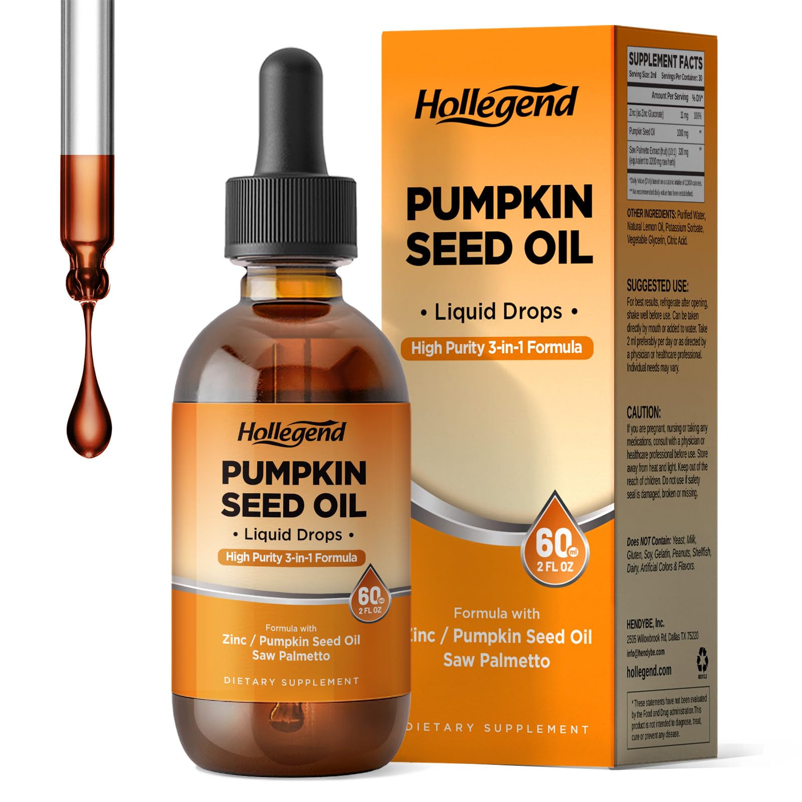 HOLLEGEND frasco delantero 2 oz mostrando diseño y beneficios visibles