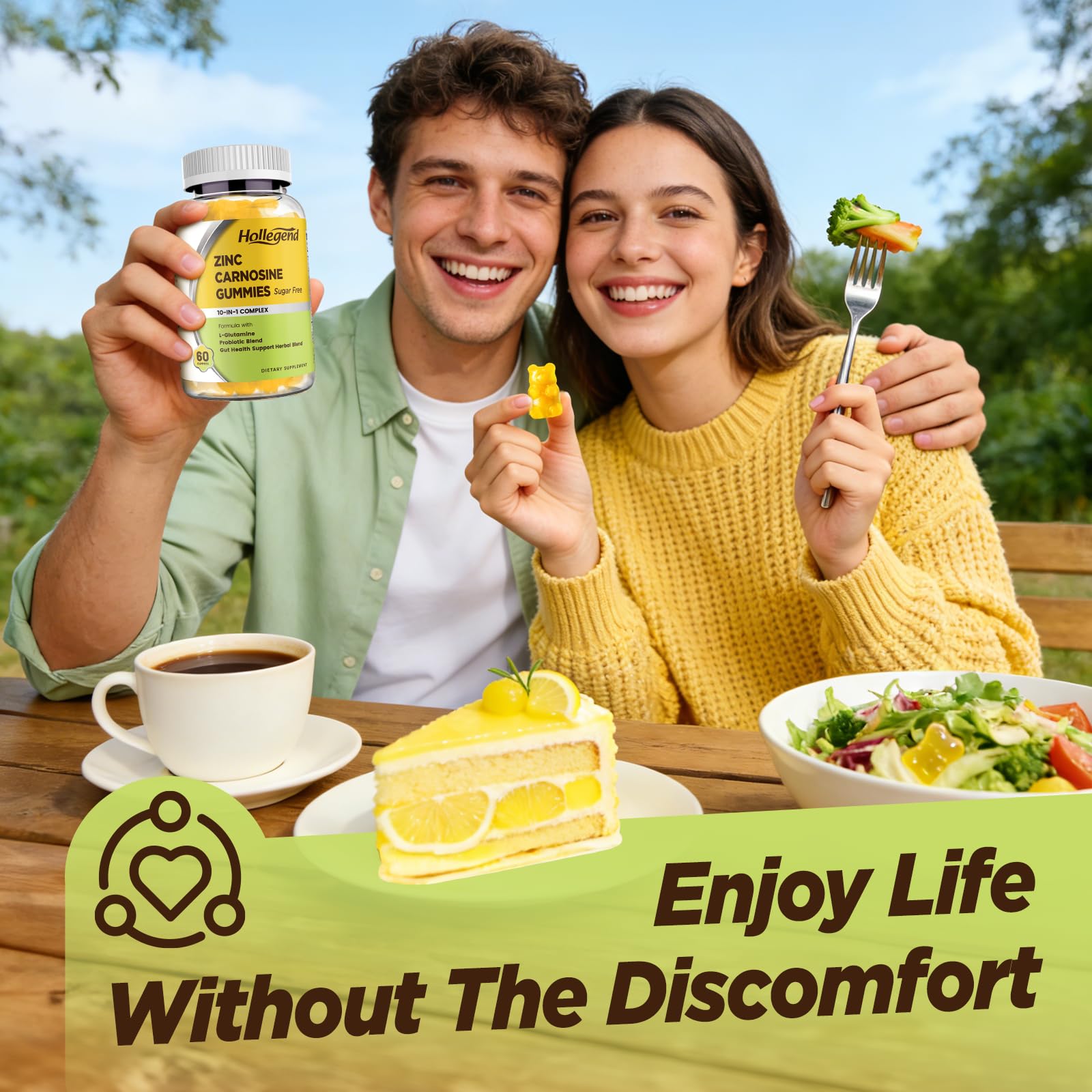 HOLLEGEND gominolas junto a un desayuno ligero para ilustrar uso diario conveniente