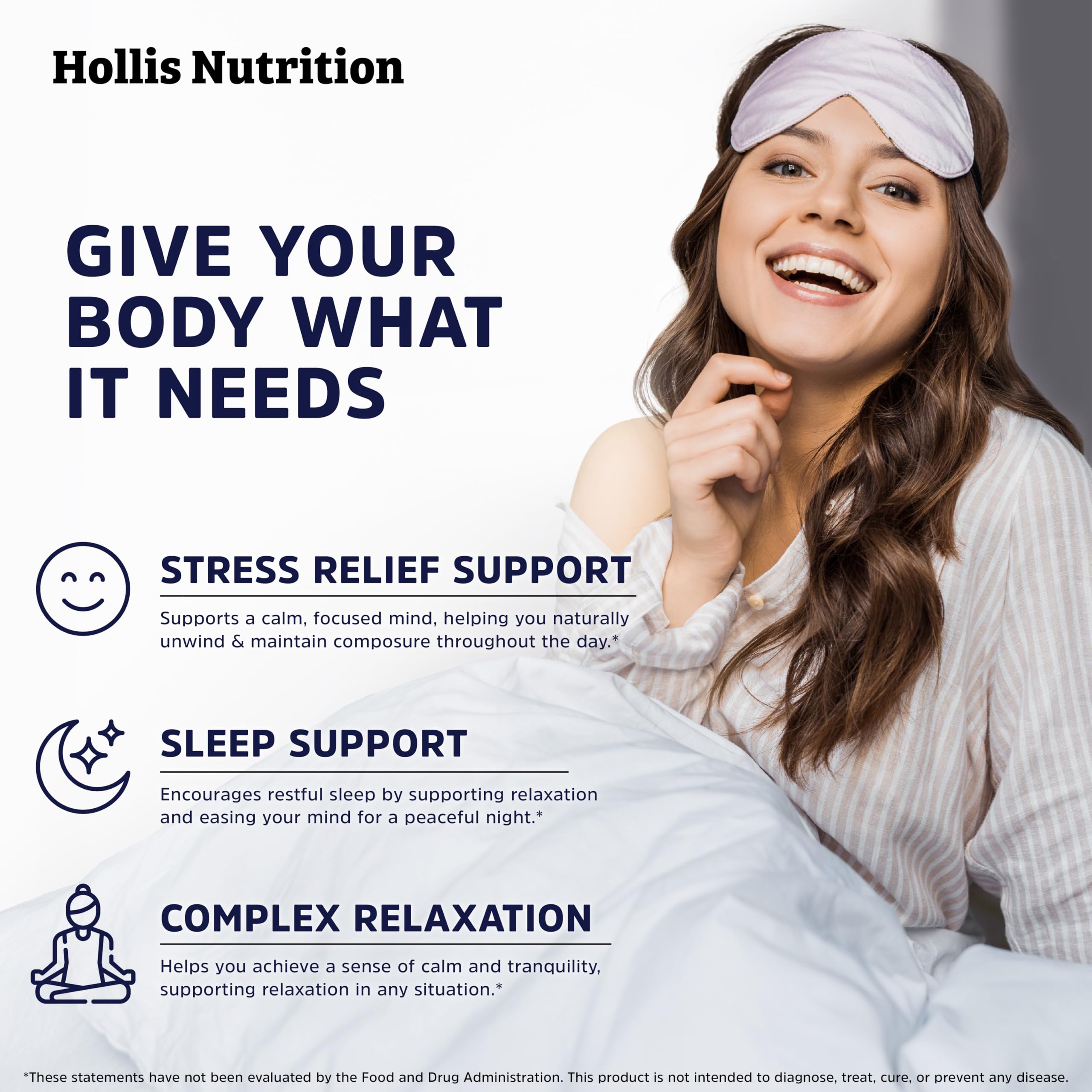 Hollis Nutrition Sleep Fairy cápsulas sobre fondo, visual claro de tamaño y facilidad de ingestión