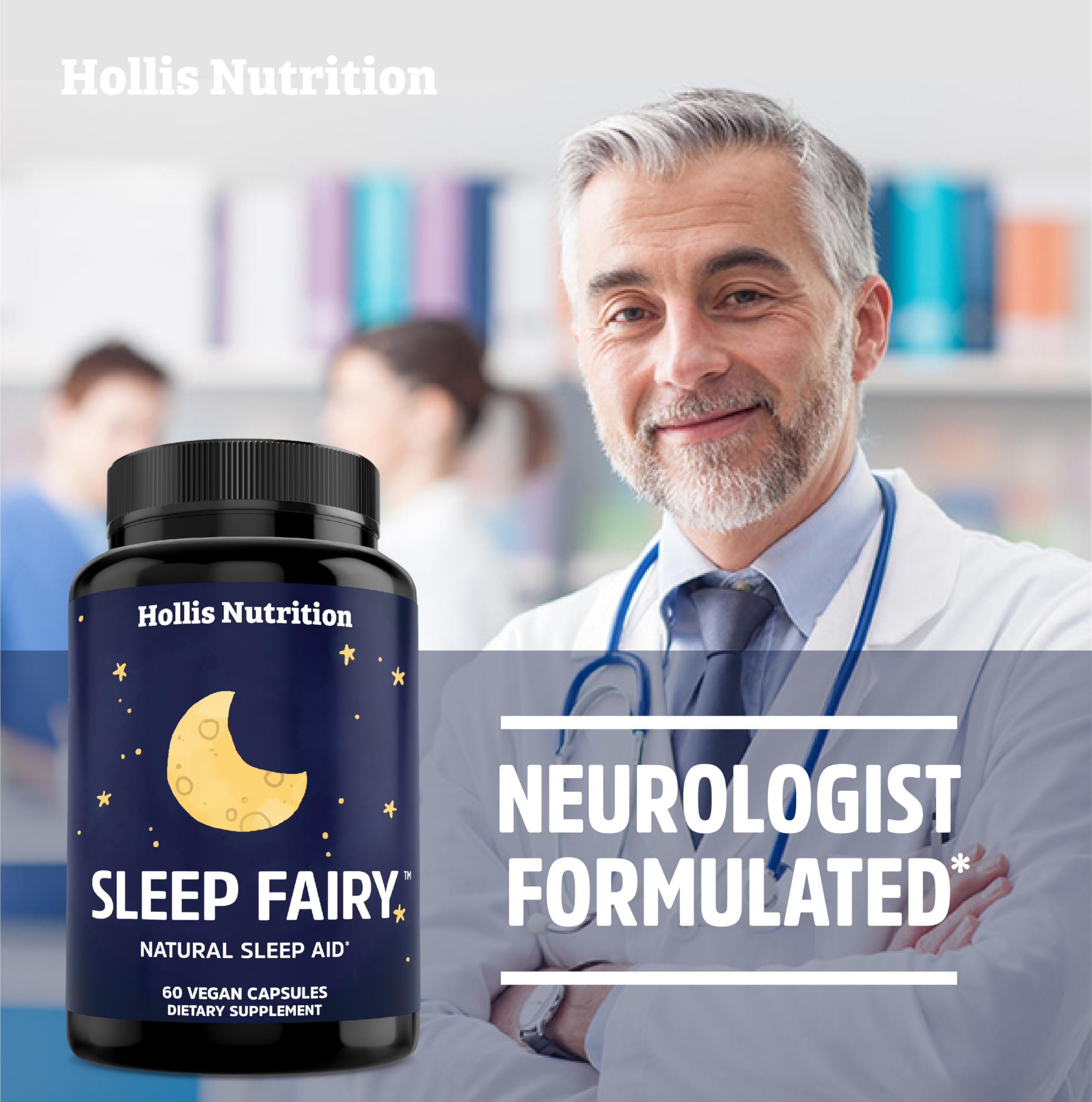 Hollis Nutrition Sleep Fairy persona tomada antes de dormir, favorece una rutina nocturna calmada