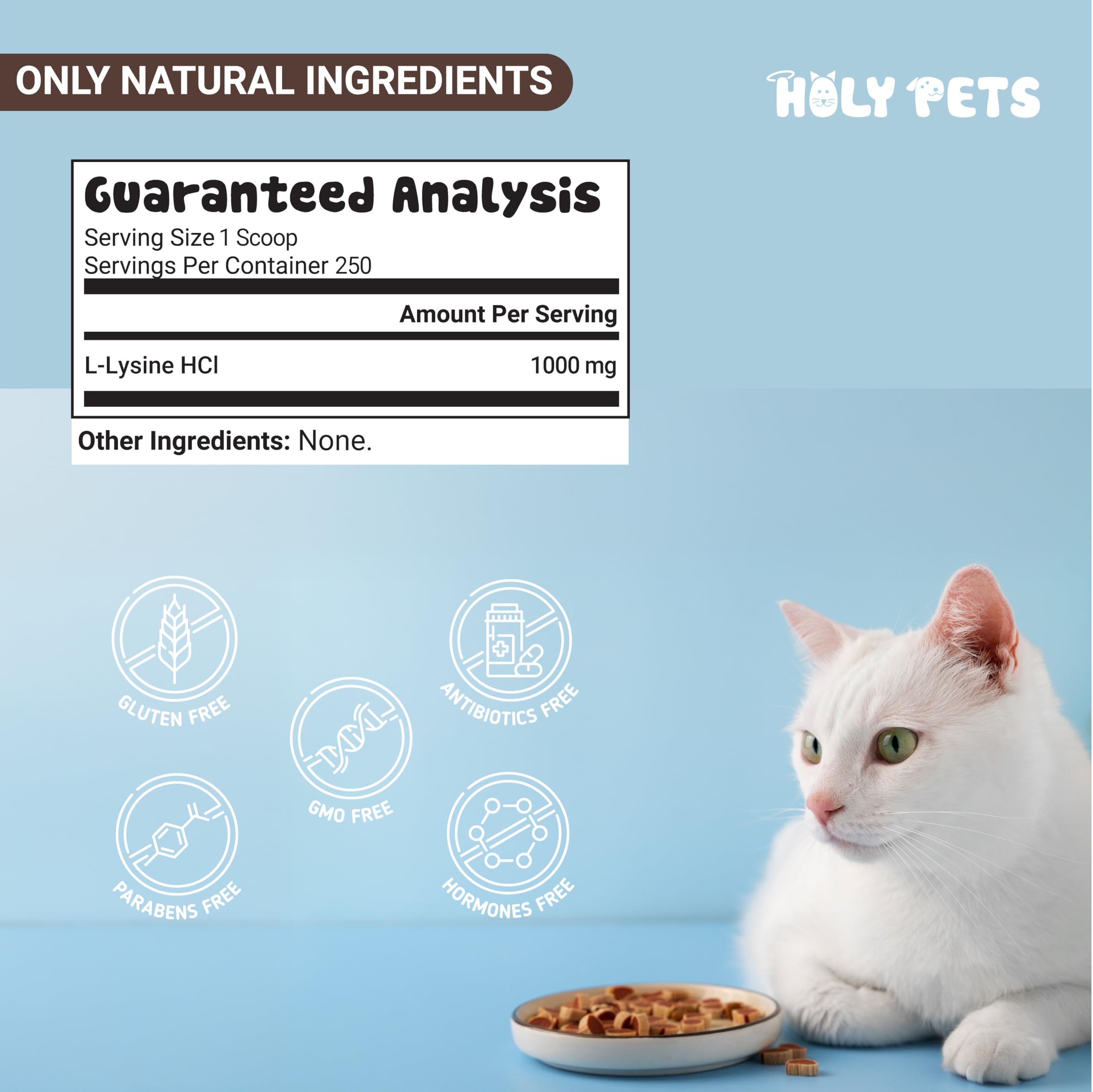 Holy Pets etiqueta con información nutricional y uso recomendado
