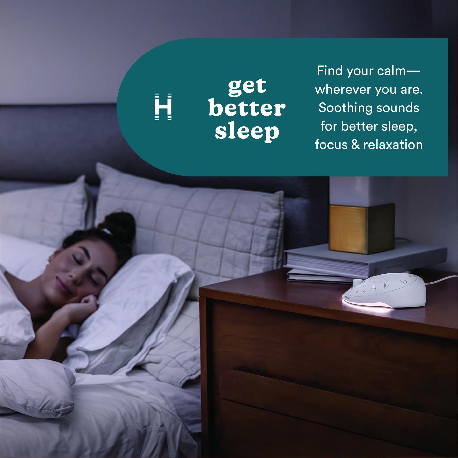 Homedics detalle del panel de control mostrando botones para sonidos y temporizador