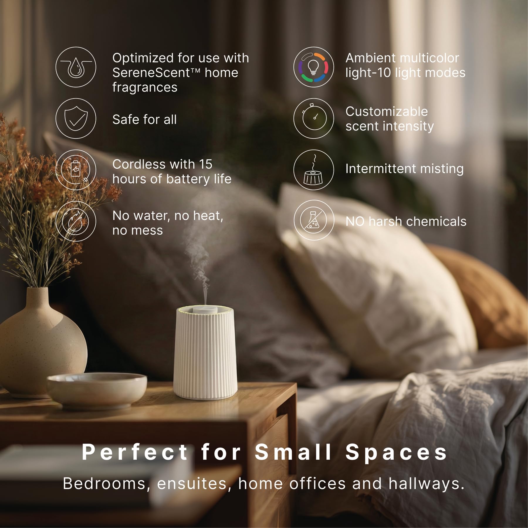 Homedics difusor en uso perfuma habitaciones eficazmente
