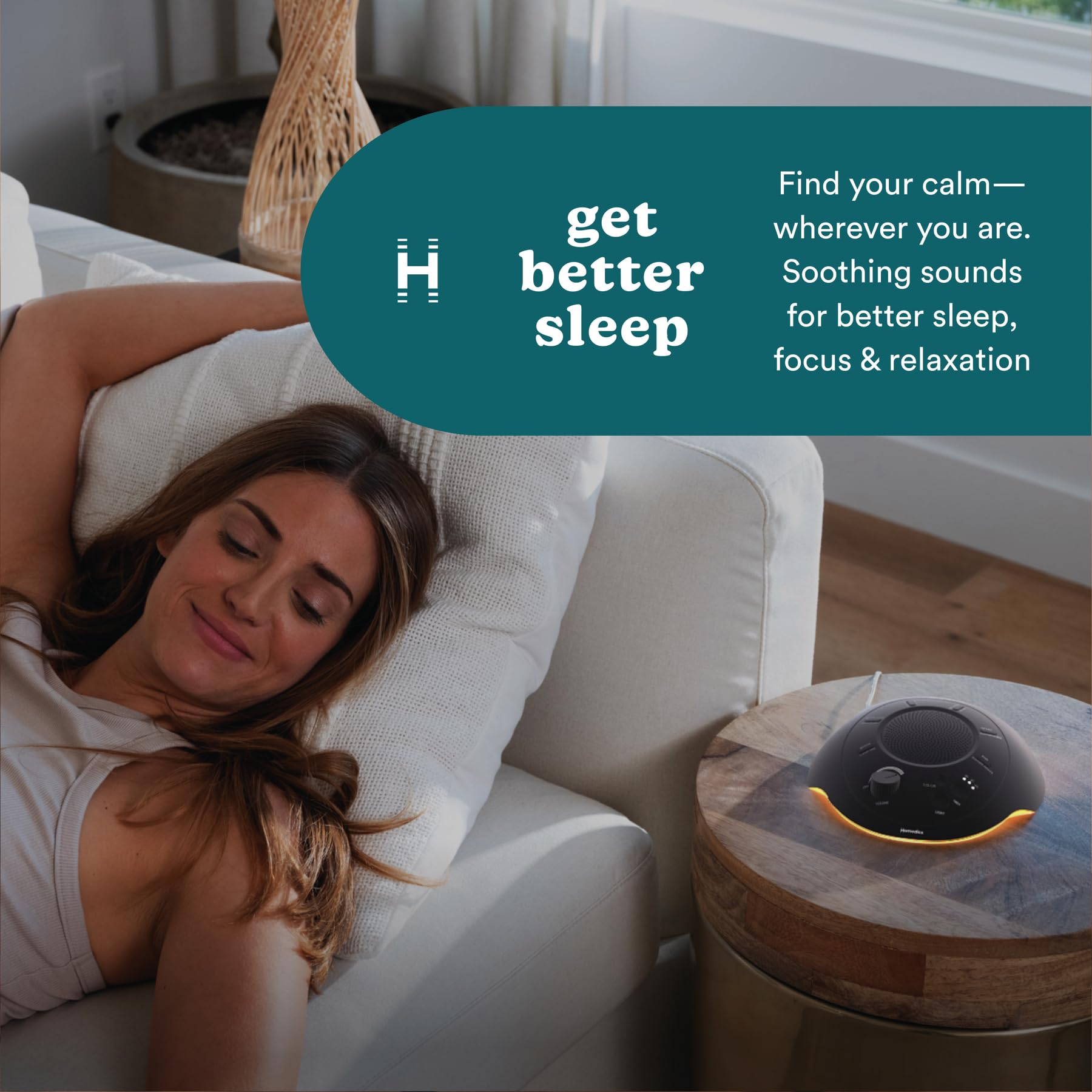 Homedics luz nocturna iluminada creando ambiente relajante para dormir