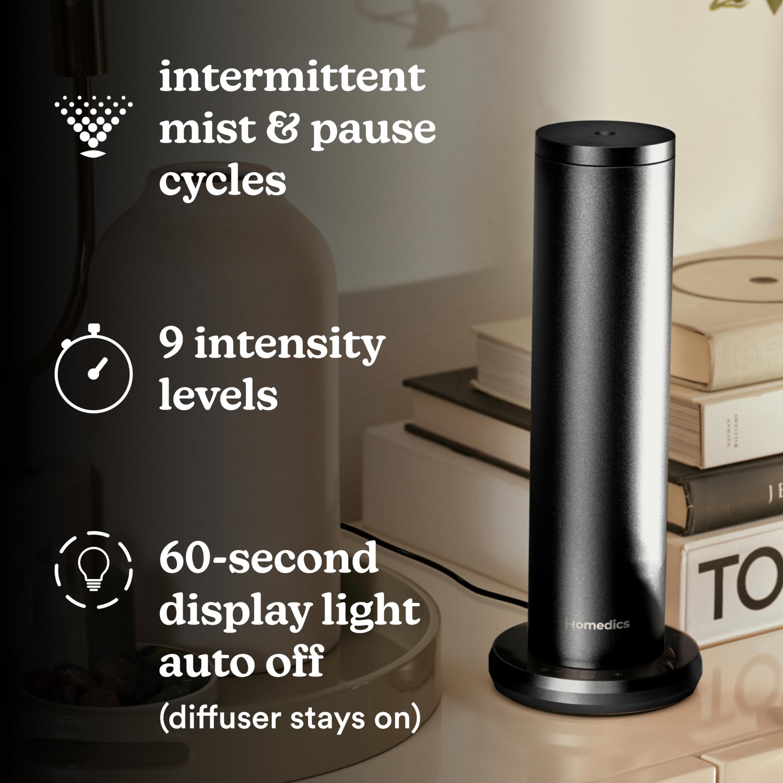 Homedics SereneScent detalle de aluminio premium que aporta durabilidad y estilo