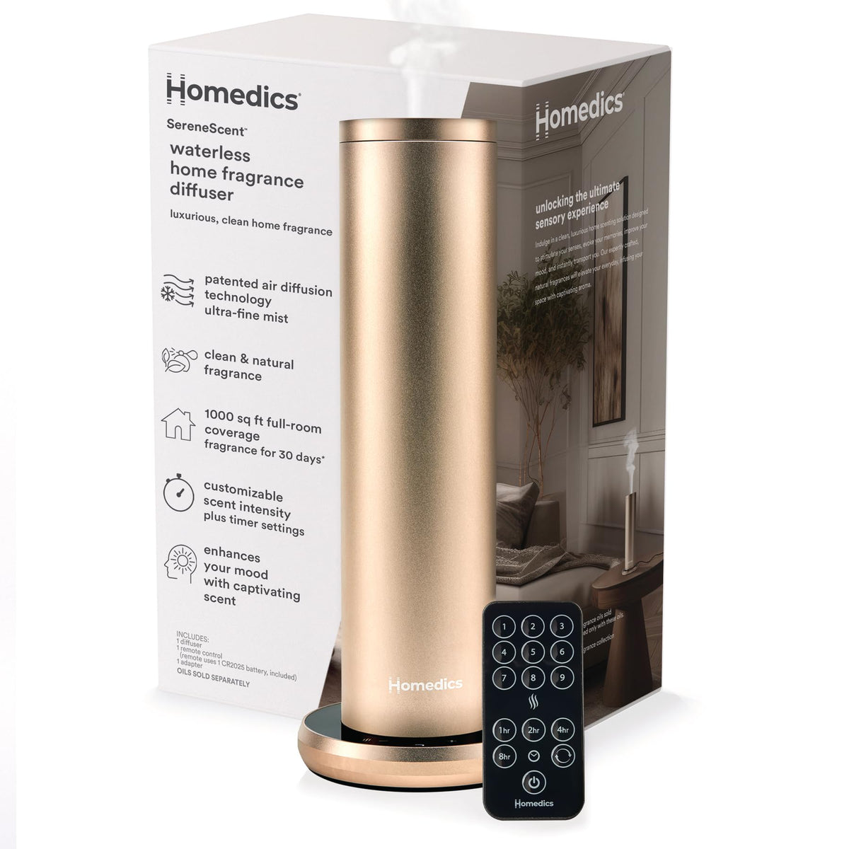 Homedics SereneScent frontal en champagne mostrando diseño elegante y beneficios estéticos