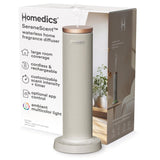 homedics SereneScent vista frontal gris elegante, apariencia moderna y compacta