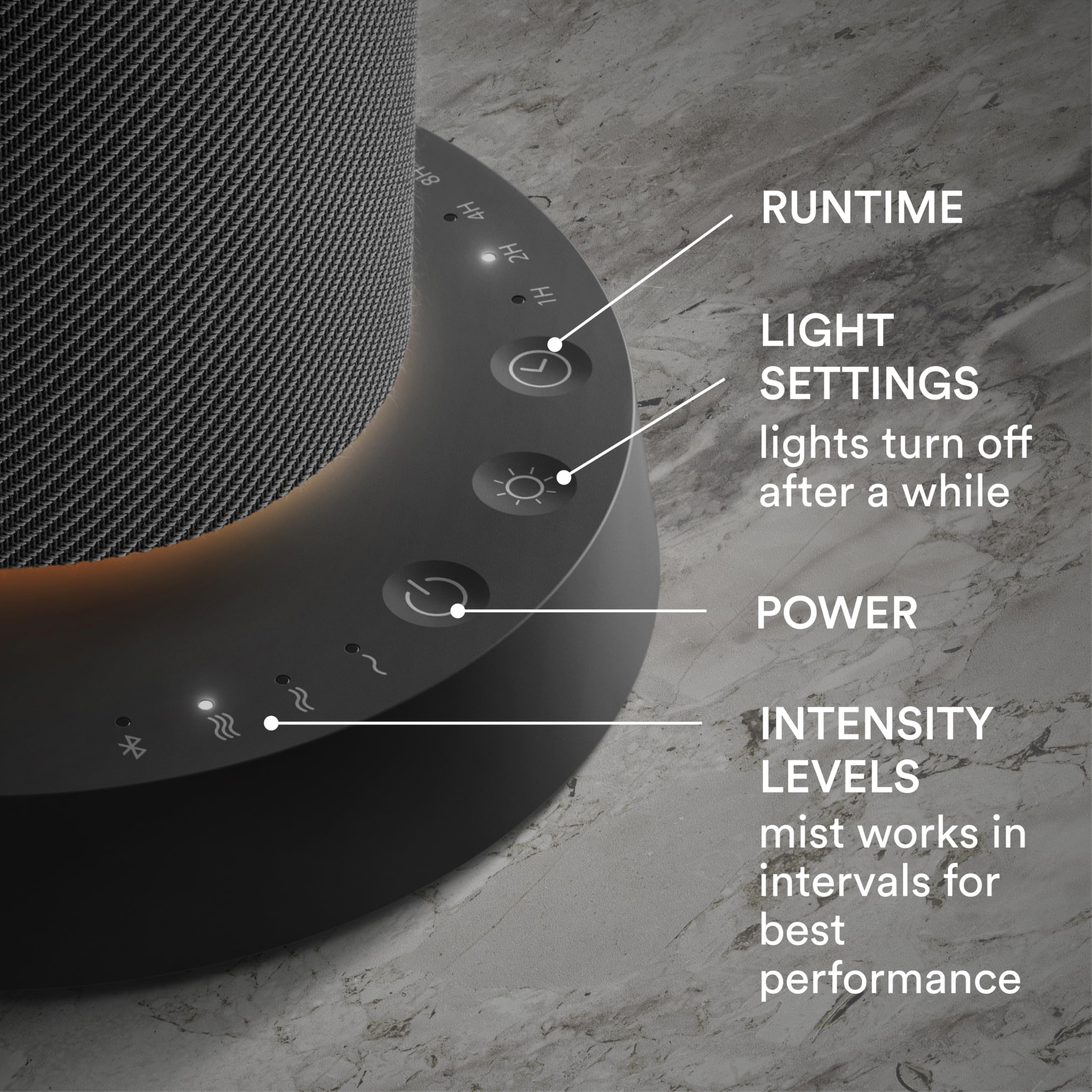 Homedics SereneScent panel de controles y luces para ajustes precisos