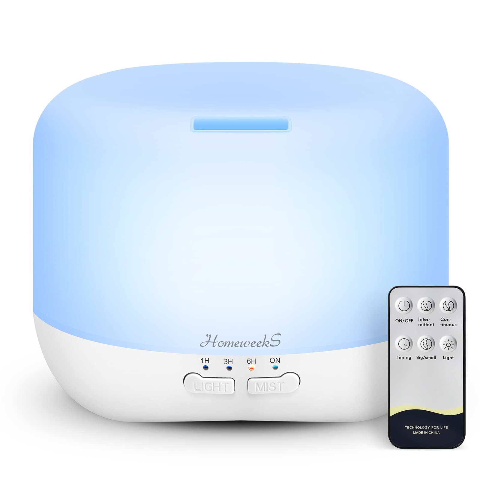 Homeweeks difusor frontal blanco mostrando diseño compacto y elegante