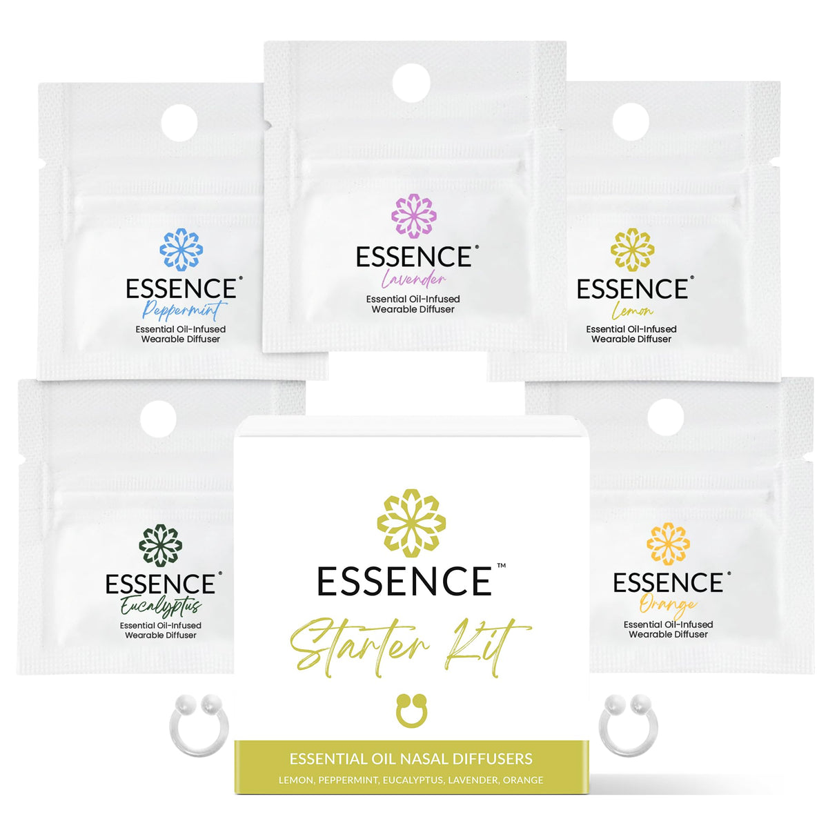 HONÉ empaque frontal del kit mostrando las cinco fragancias y beneficios portátiles