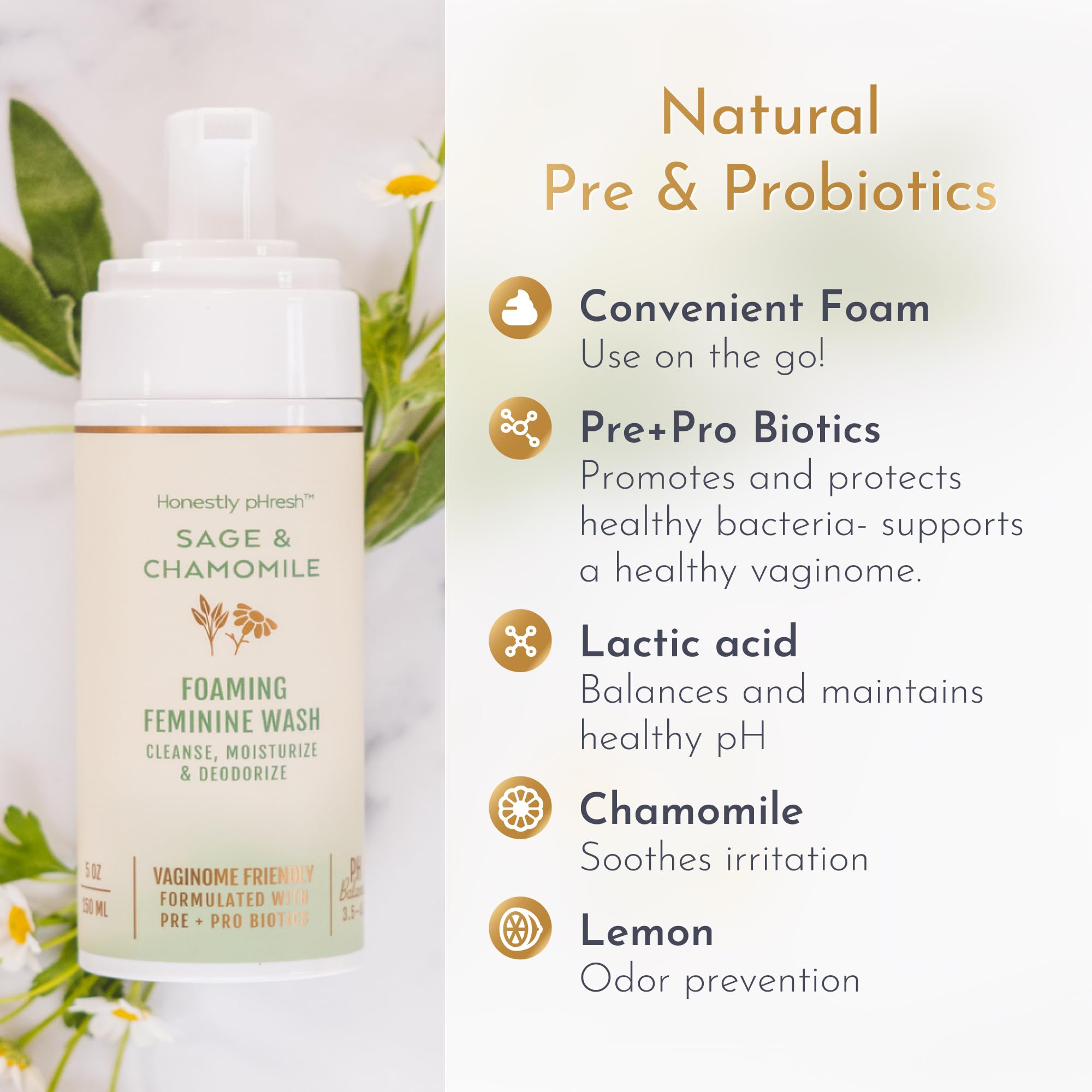 Honestly pHresh etiqueta con ingredientes claves y beneficio de pH balanceado