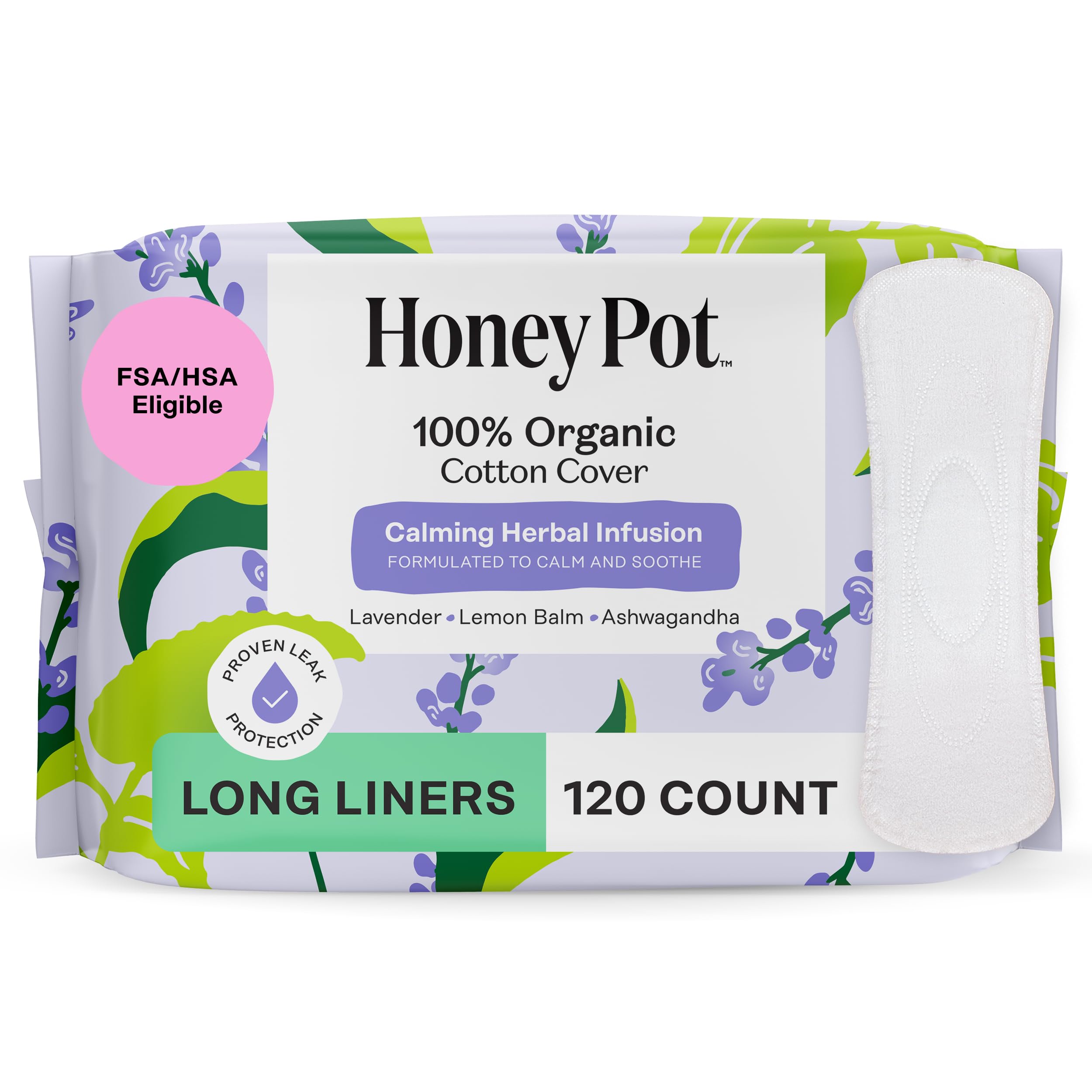 Honey Pot empaque frontal mostrando 120 protectores y beneficio de comodidad