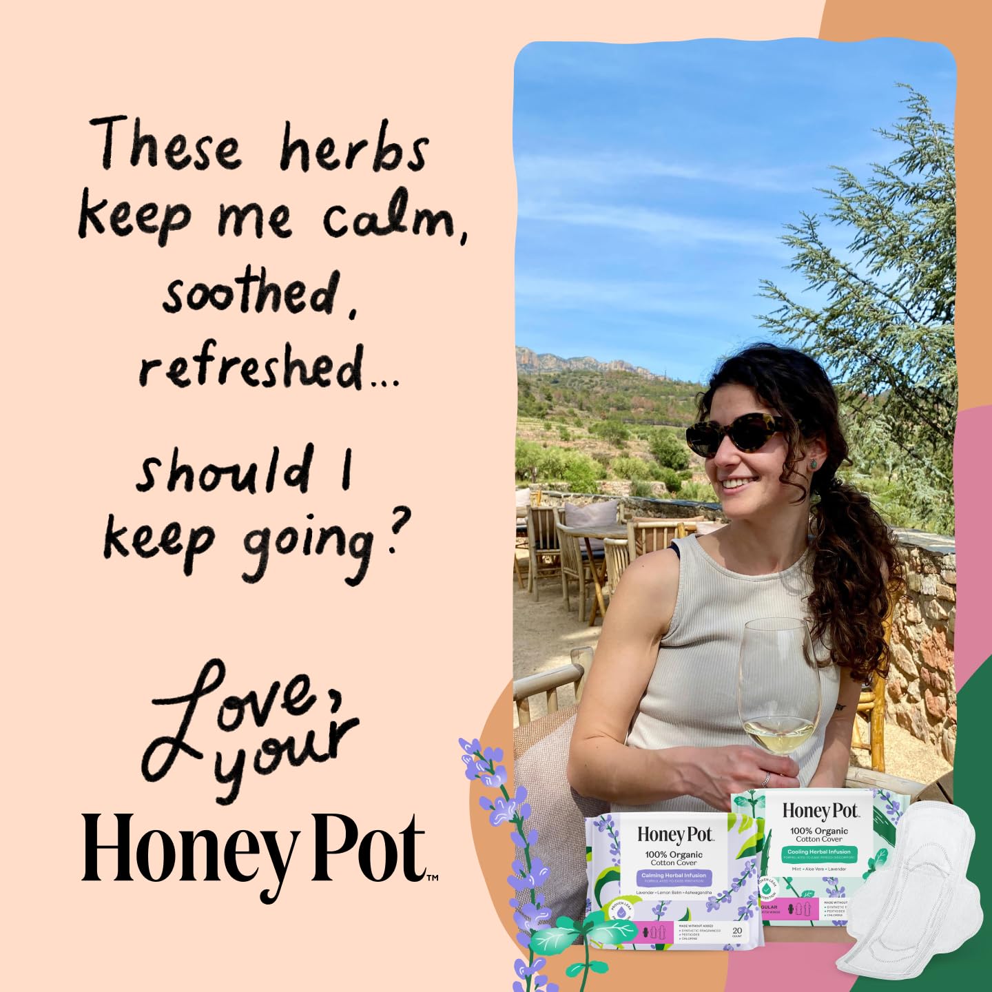 Honey Pot hierbas lavanda y ashwagandha que sugieren efecto calmante