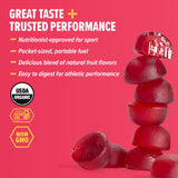 Honey Stinger primer plano de un bocado cherry blossom que destaca sabor afrutado