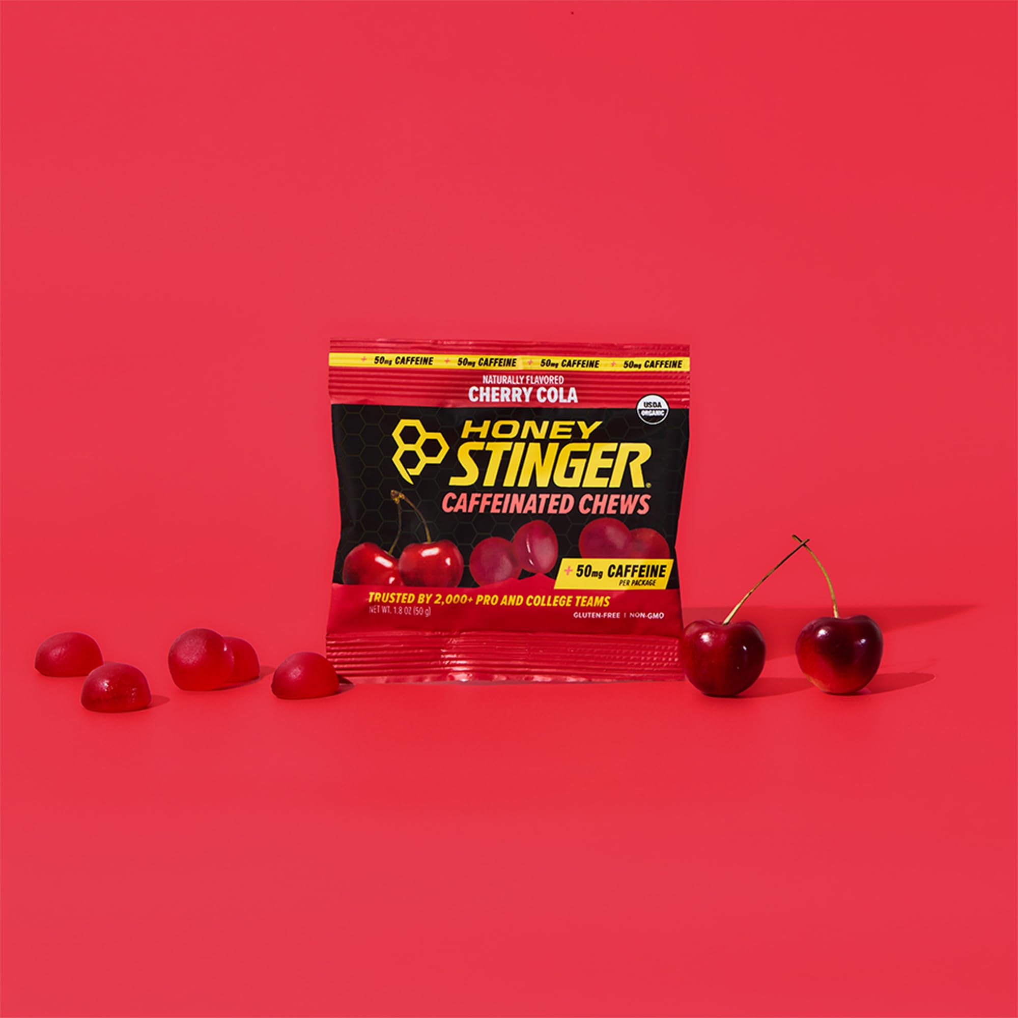 Honey Stinger etiqueta nutricional con cafeína y electrolitos visibles