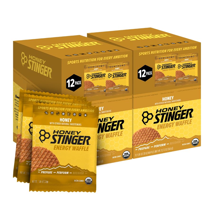 Honey Stinger frente del empaque mostrando pack de 24 unidades y conveniencia