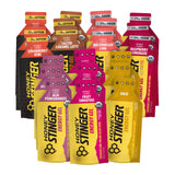 Honey Stinger frontal del pack mostrando 21 geles y variedad de sabores