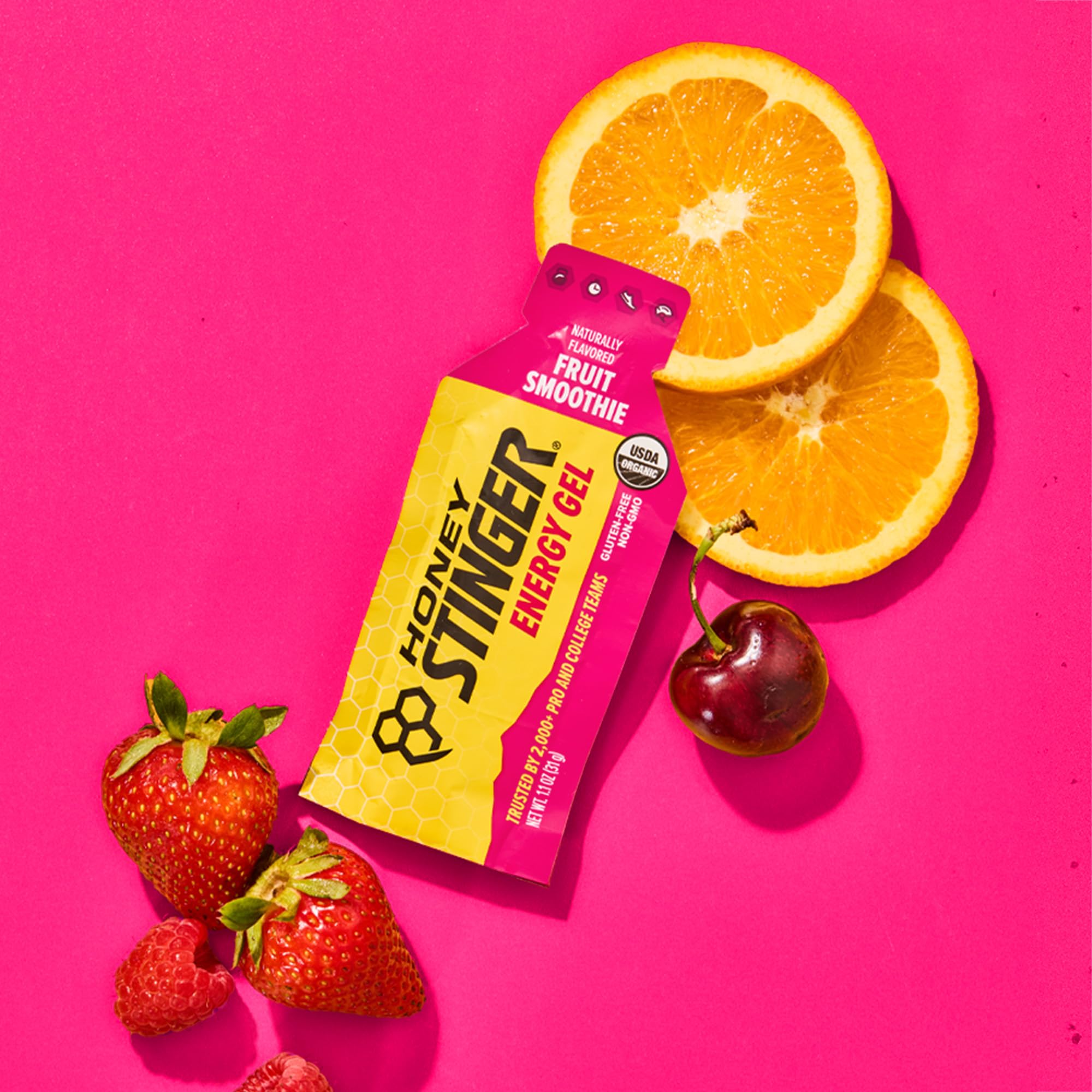 Honey Stinger gel dentro de bolso deportivo, fácil transporte