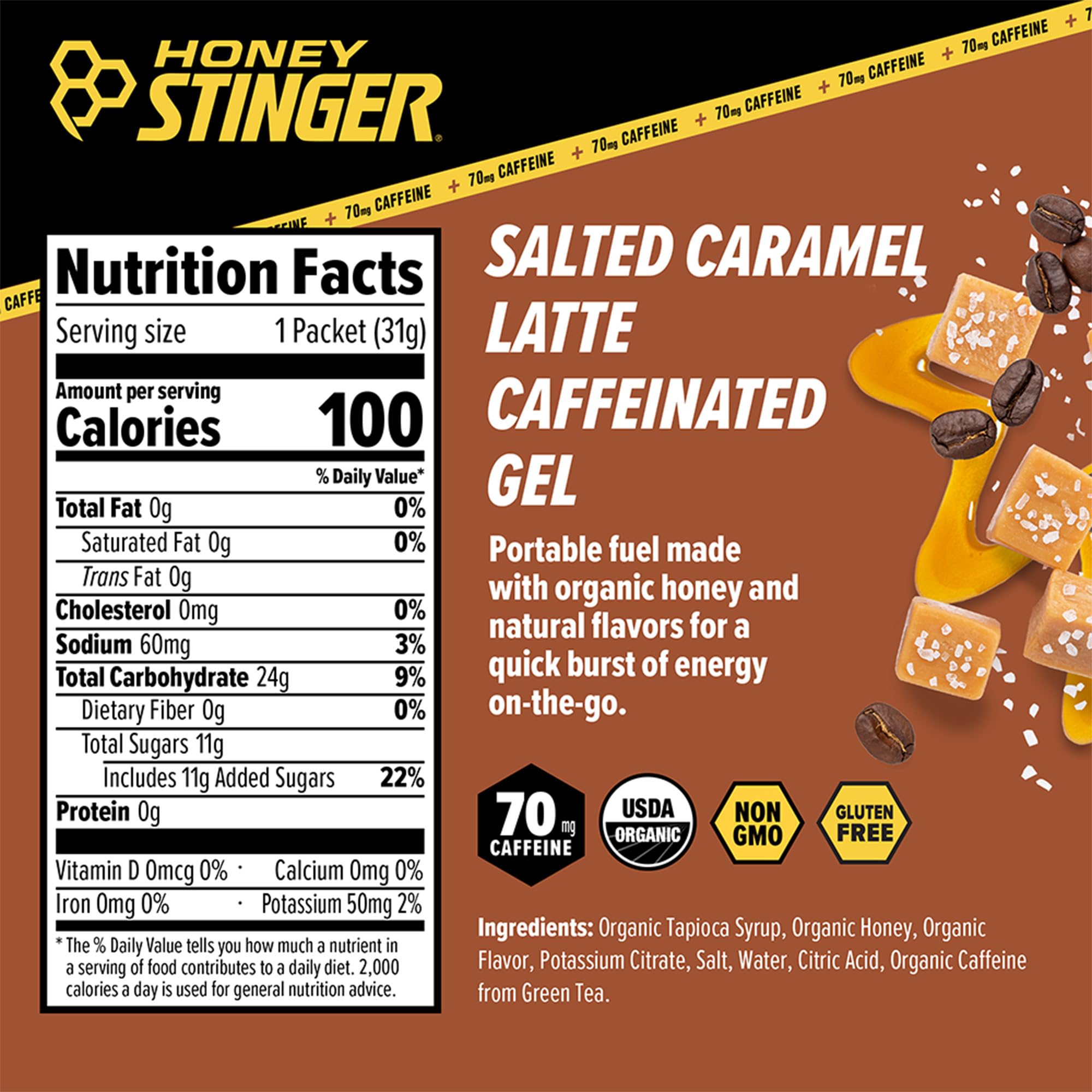Honey Stinger gel en mano listo para consumir durante ejercicio