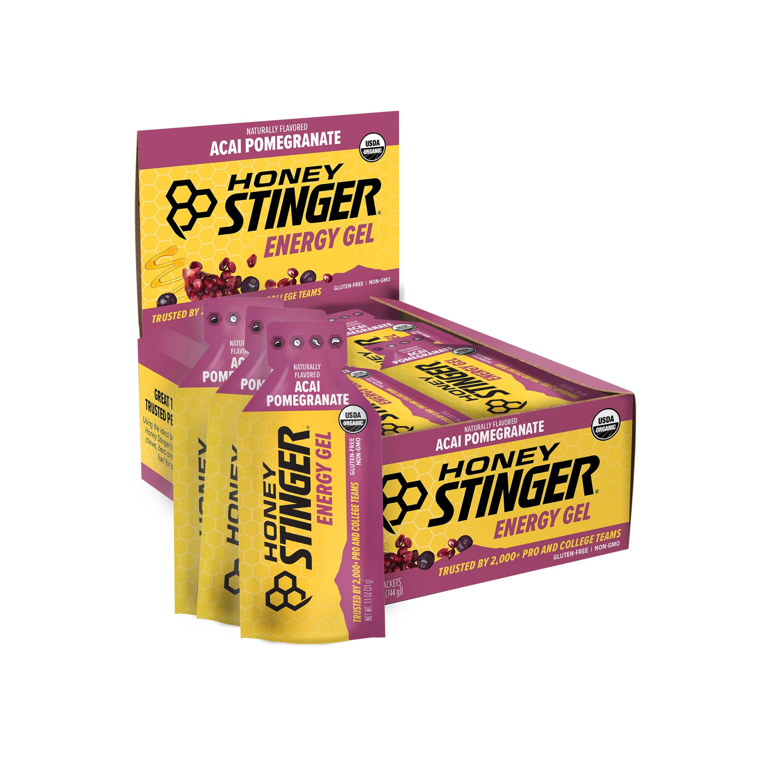 Honey Stinger frente del empaque mostrando 24 unidades y conveniencia