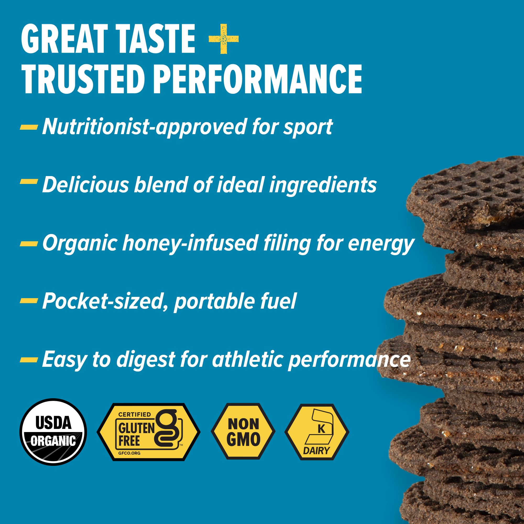 Honey Stinger textura crujiente del gofre que facilita digestión y rápida absorción