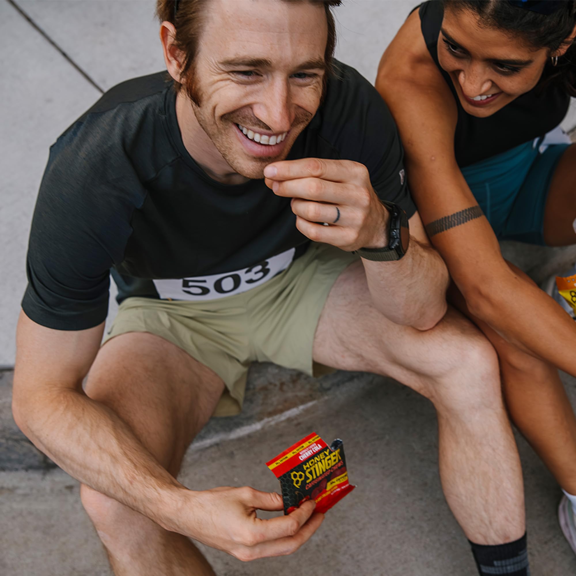 Honey Stinger gomita abierta que muestra interior y energía rápida
