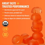 Honey Stinger primer plano textura de la gomita, fácil de masticar