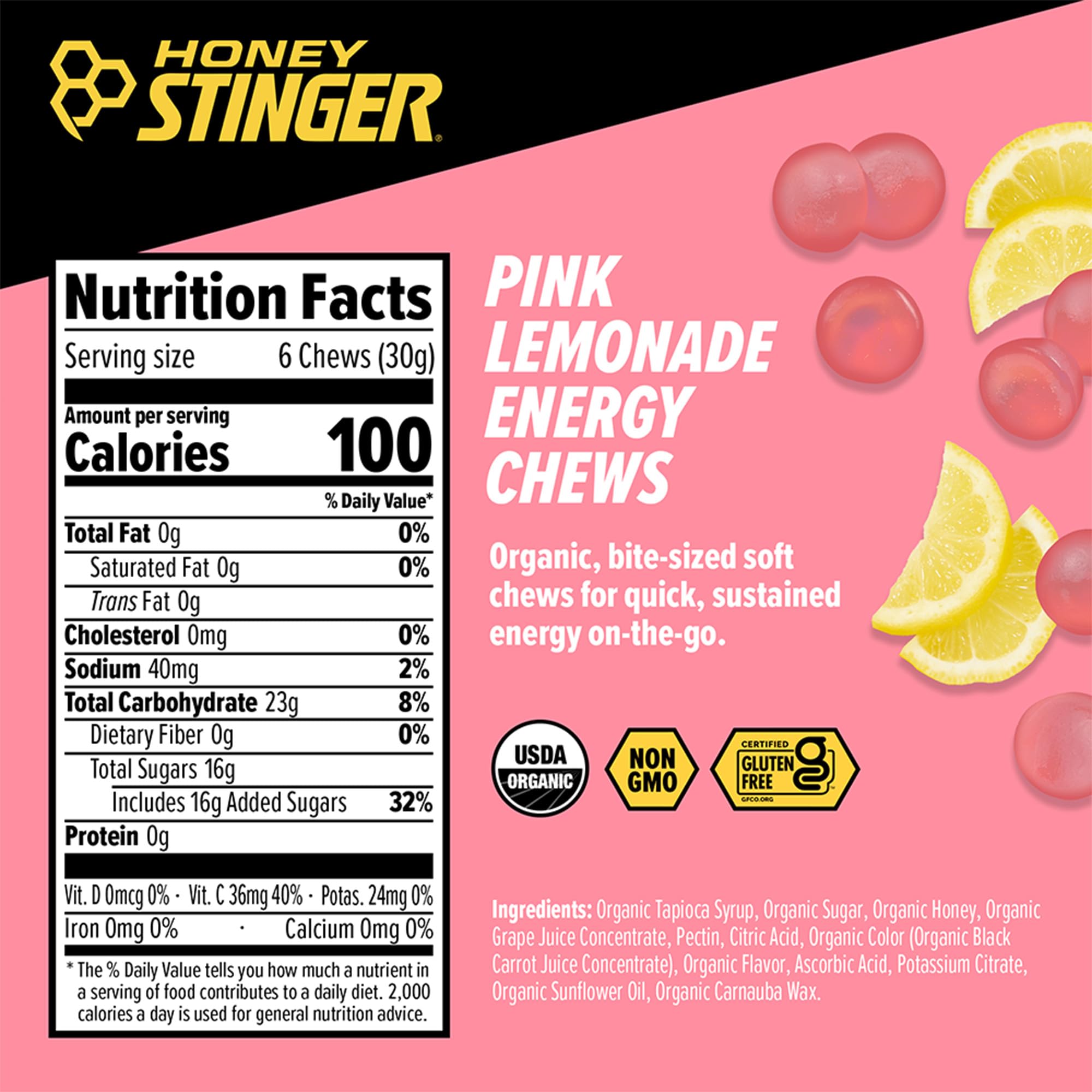 Honey Stinger primer plano de gomita, muestra textura blanda y fácil masticación