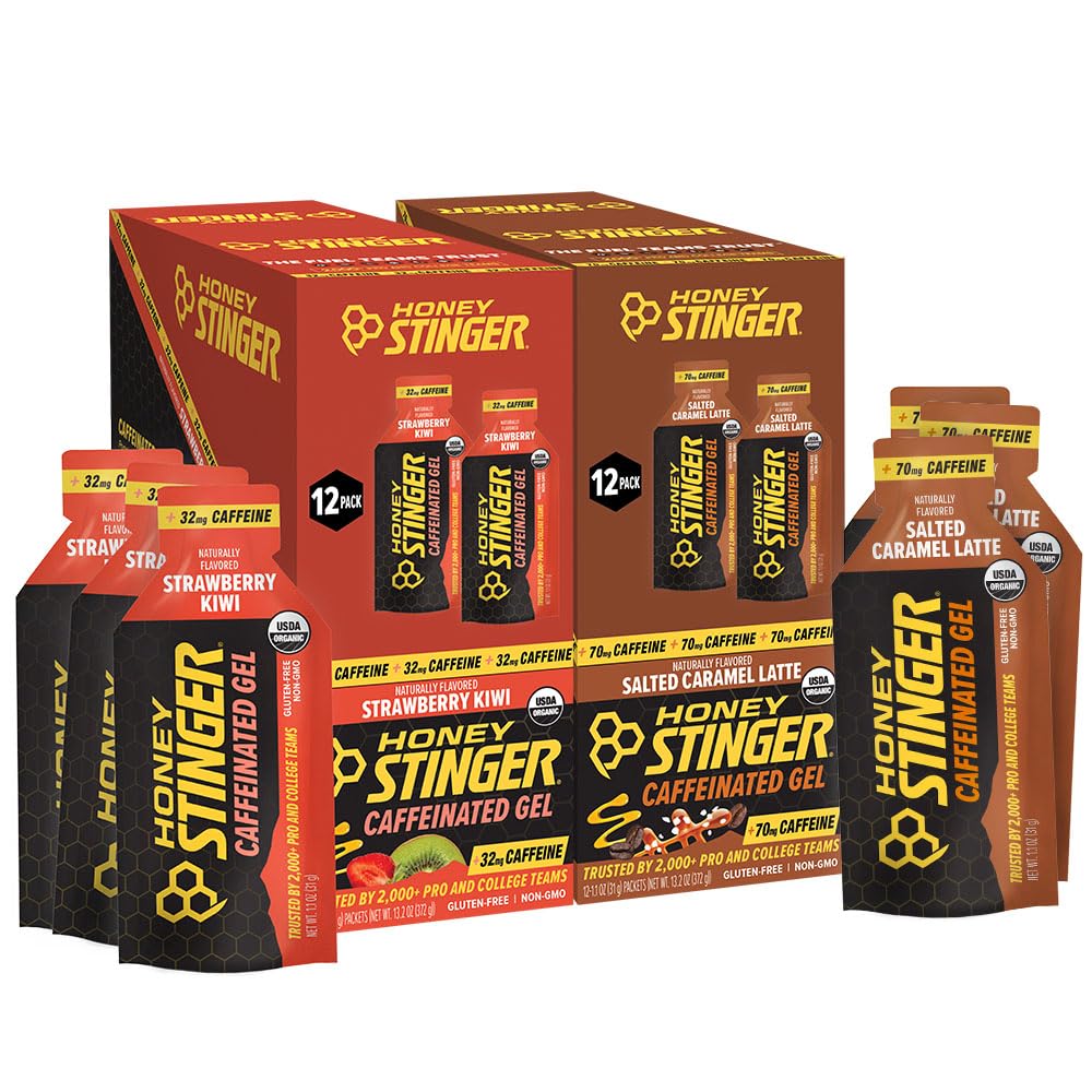 Honey Stinger vista frontal del pack con sabores, conveniencia y energía rápida