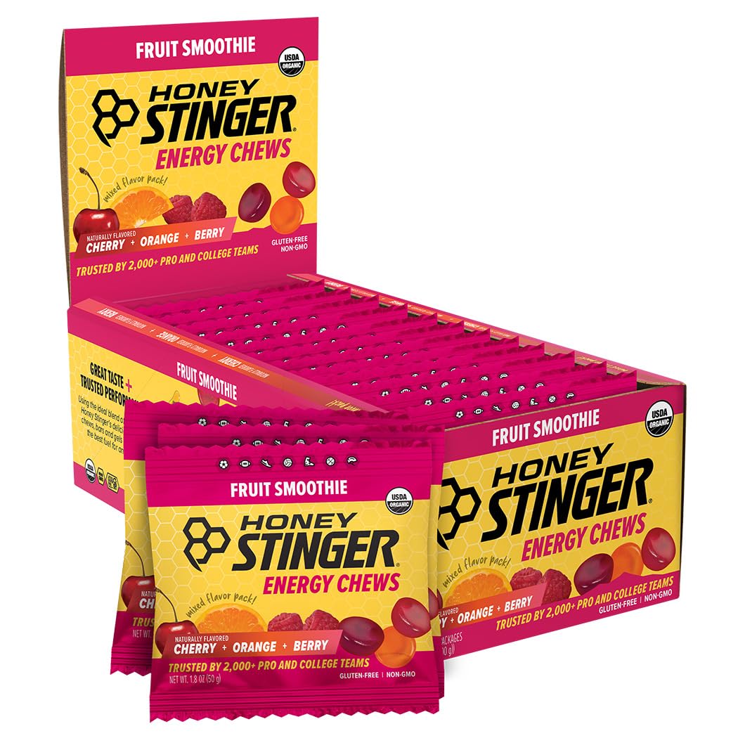 Honey Stinger empaque frontal mostrando caja y sabores, facilita elección rápida