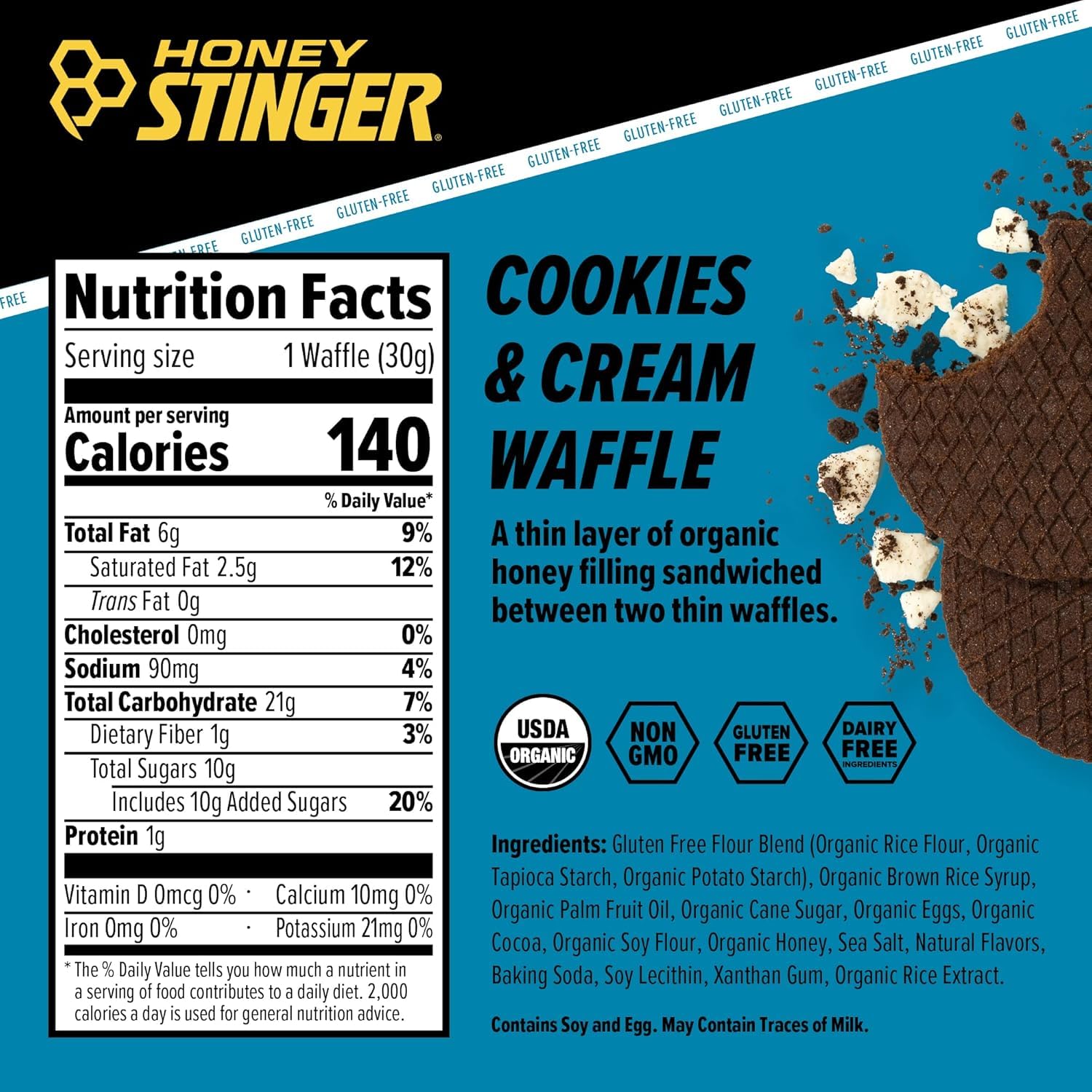 Honey Stinger textura del waffle cerca, muestra masticabilidad y humedad