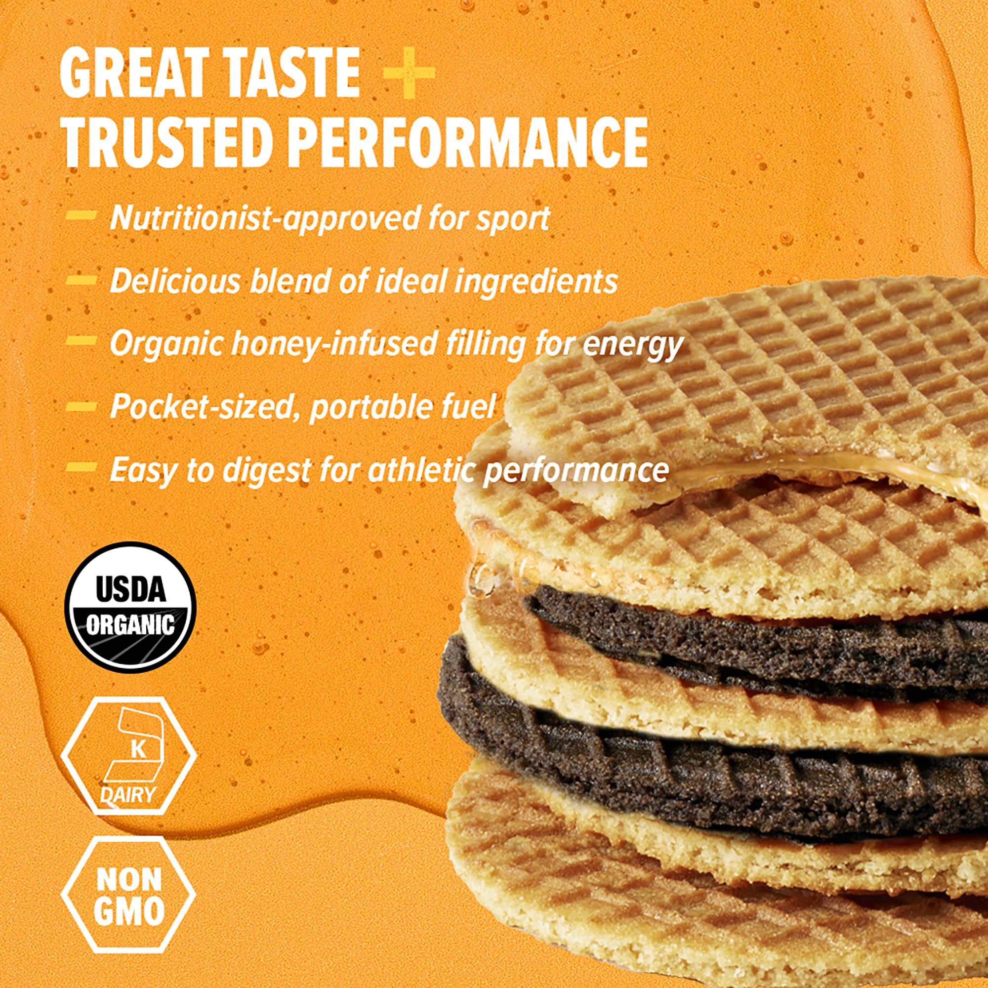Honey Stinger primer plano del relleno cremoso y textura crujiente
