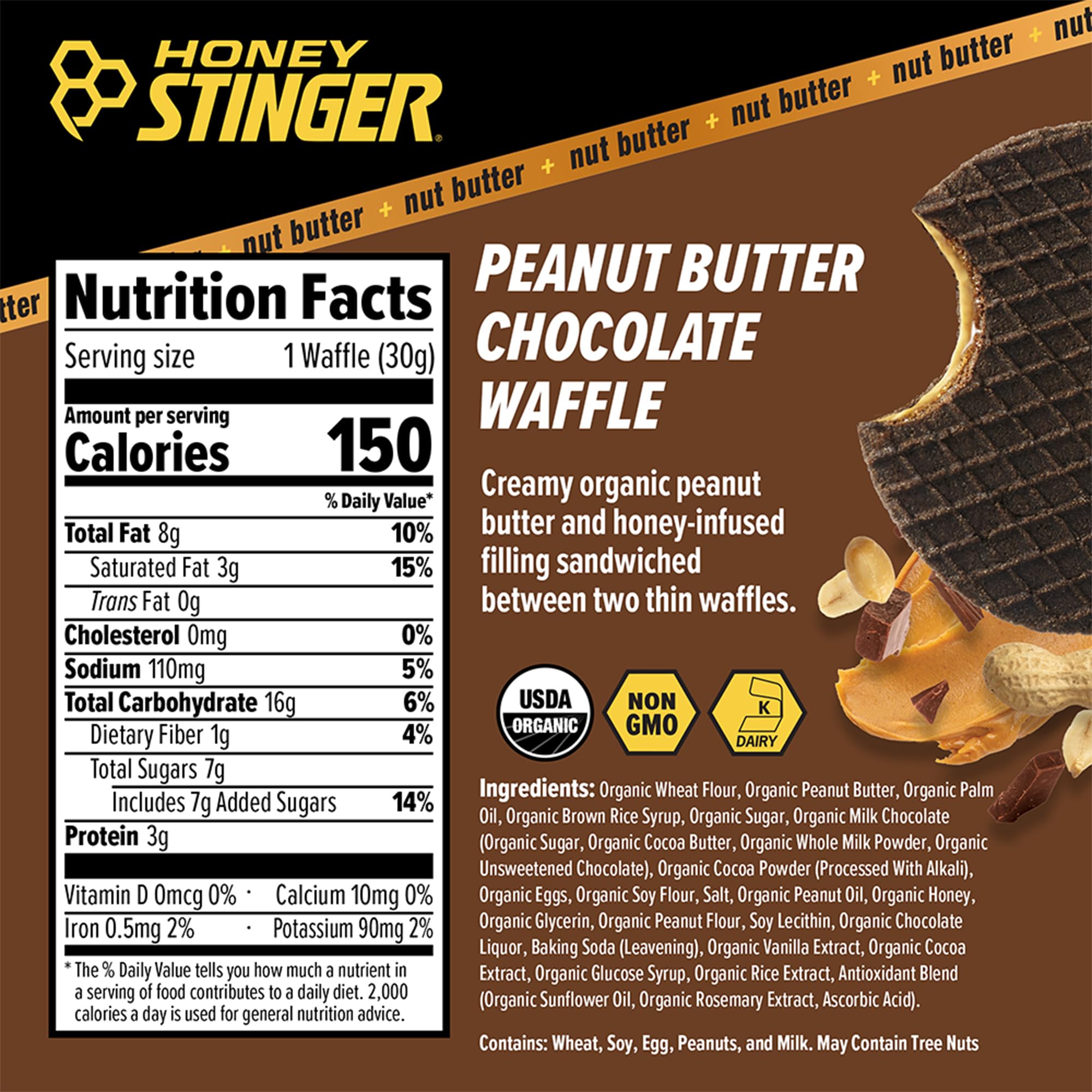 Honey Stinger waffle en mano para comparar tamaño y fácil transporte