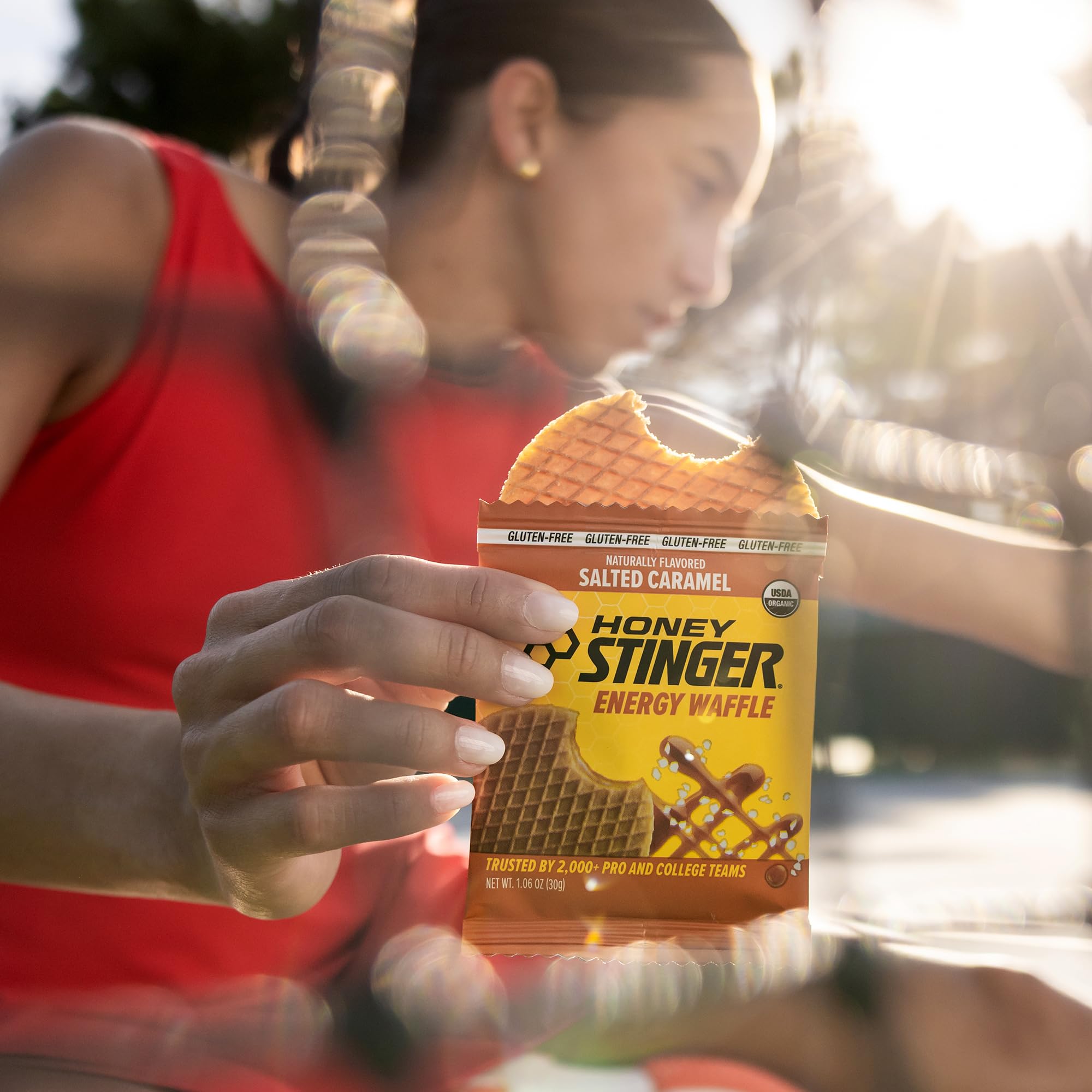 Honey Stinger waffle en escena de carrera para combustible de resistencia