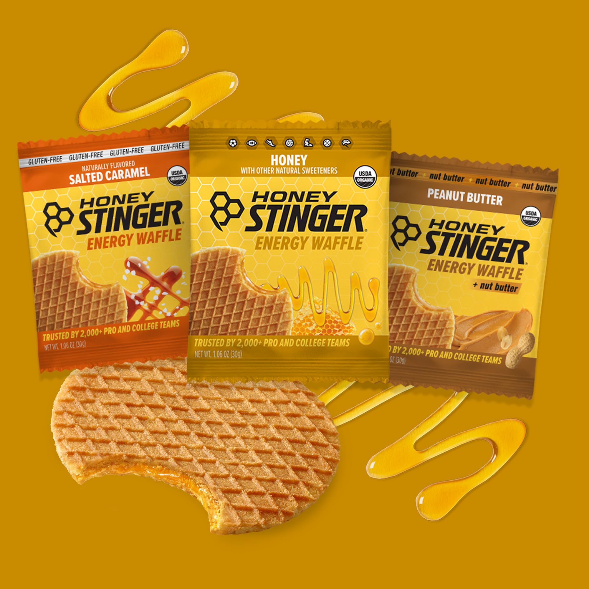 Honey Stinger waffle salted caramel enfatizando sabor equilibrado y apetitoso