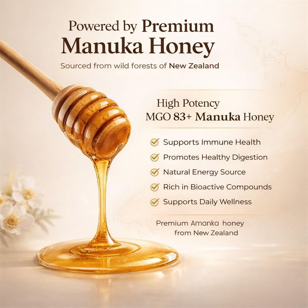 HoneyGummies ingredientes clave: Manuka, shilajit, ashwagandha, sea moss