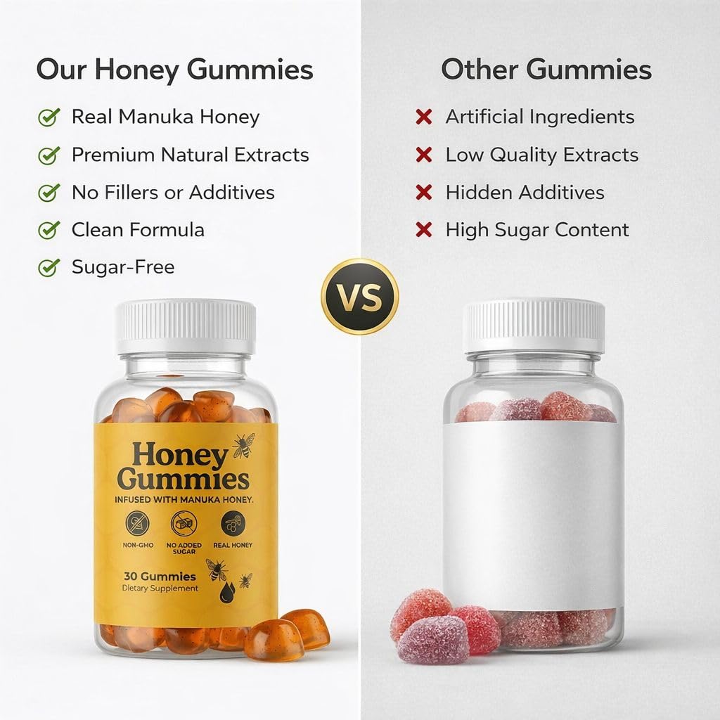 HoneyGummies comparación de tamaño de la gomita y facilidad de uso