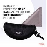Persona usando gafas hooga durante sesión de luz roja, protección ocular