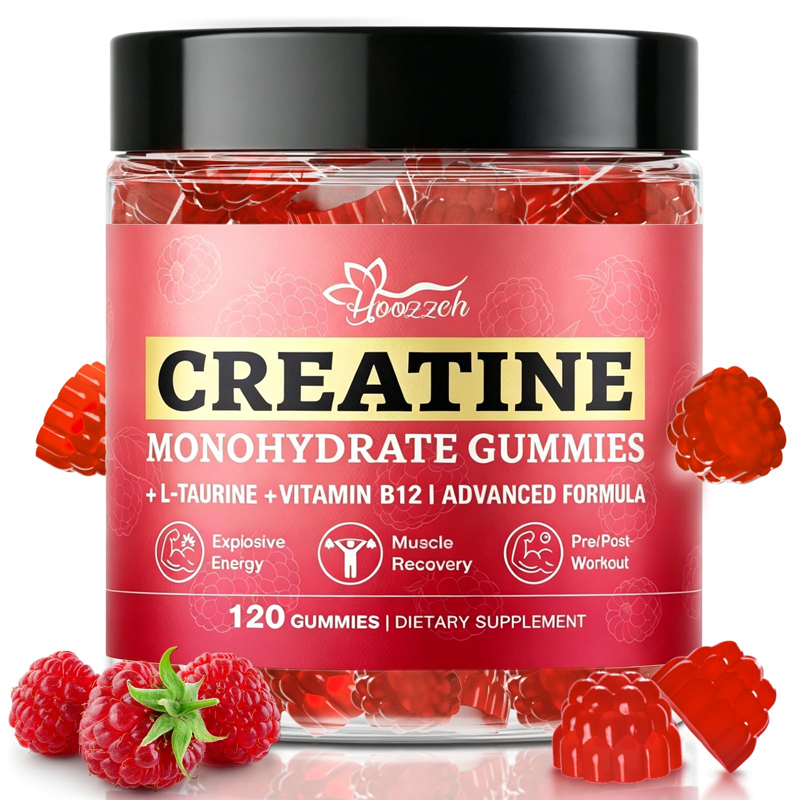 Hoozzch envase frontal mostrando 120 gominolas y beneficio de dosis clara
