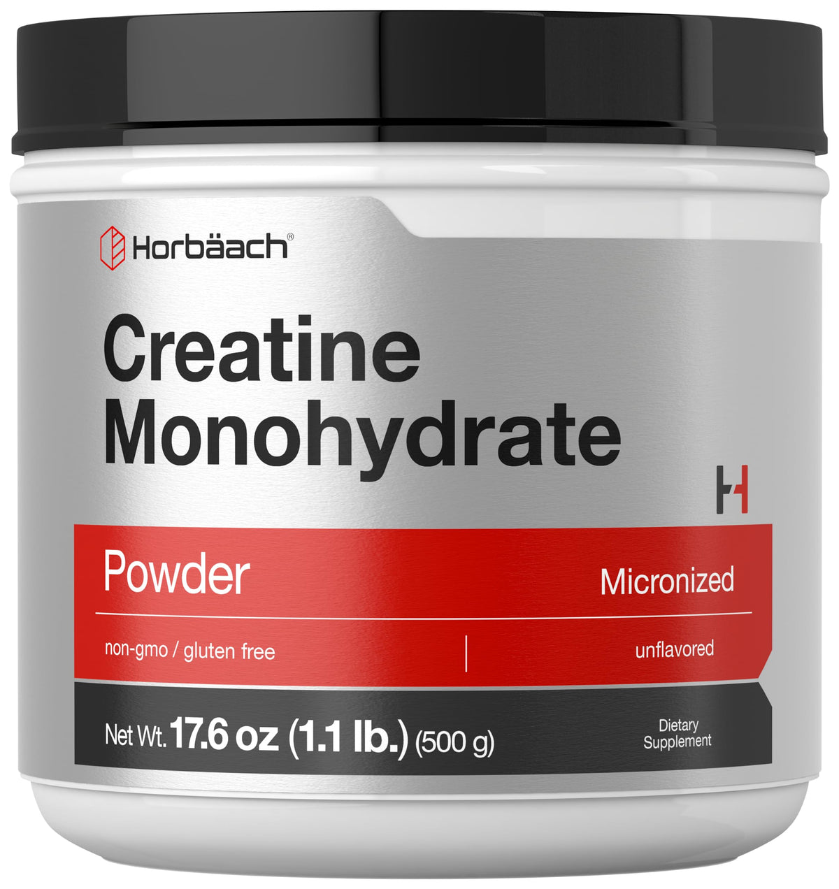 Horbäach creatine monohydrate envase frontal muestra pureza y confianza
