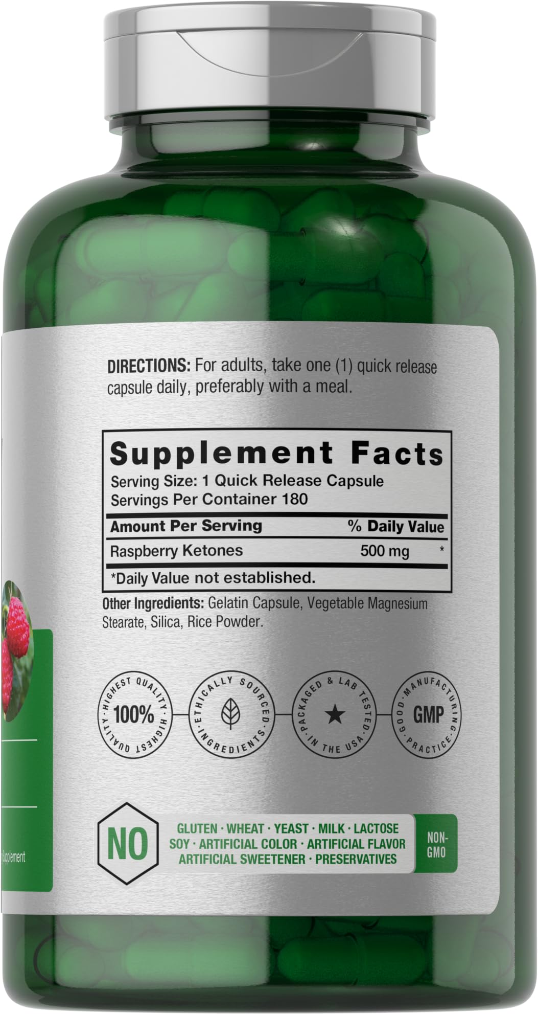 Horbäach detalle de la etiqueta que destaca 500 mg y pureza