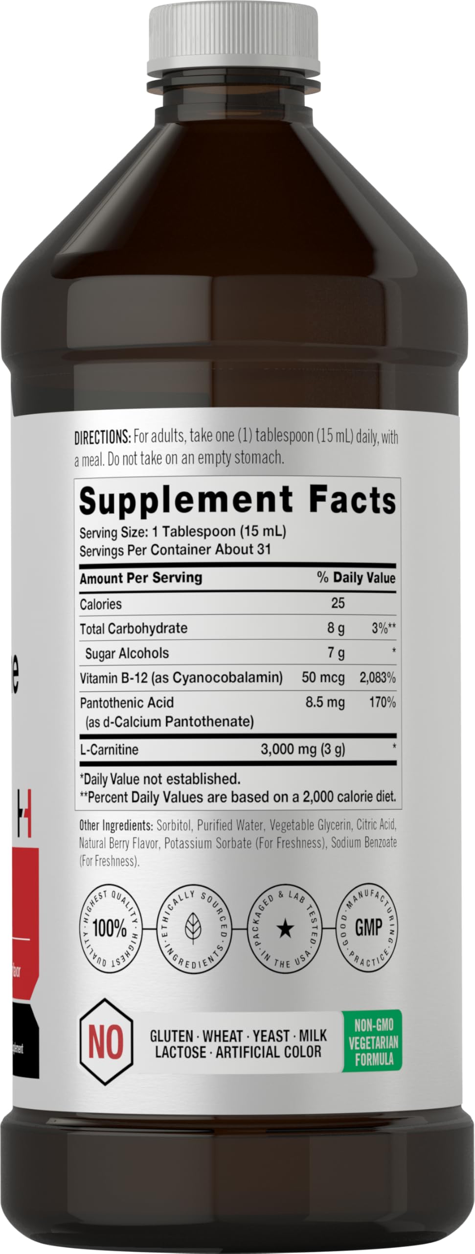 Horbäach etiqueta destacando 3,000 mg por porción y certificaciones de calidad