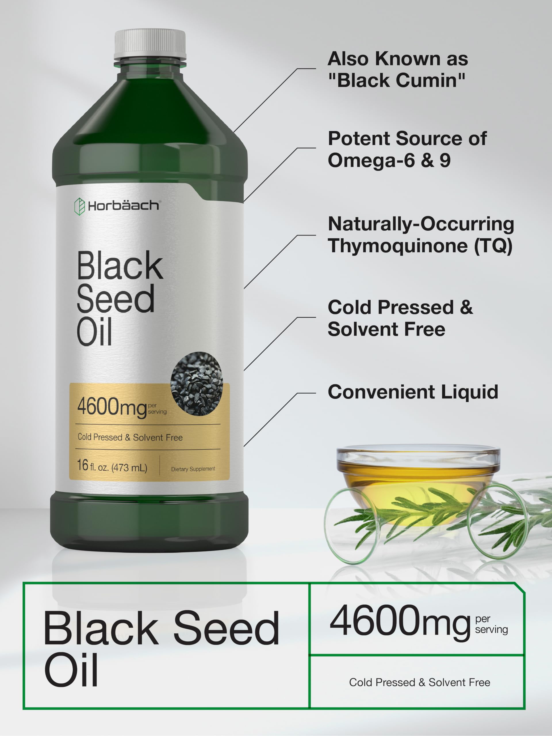 Horbäach etiqueta y lista de ingredientes, destacando prueba de laboratorio