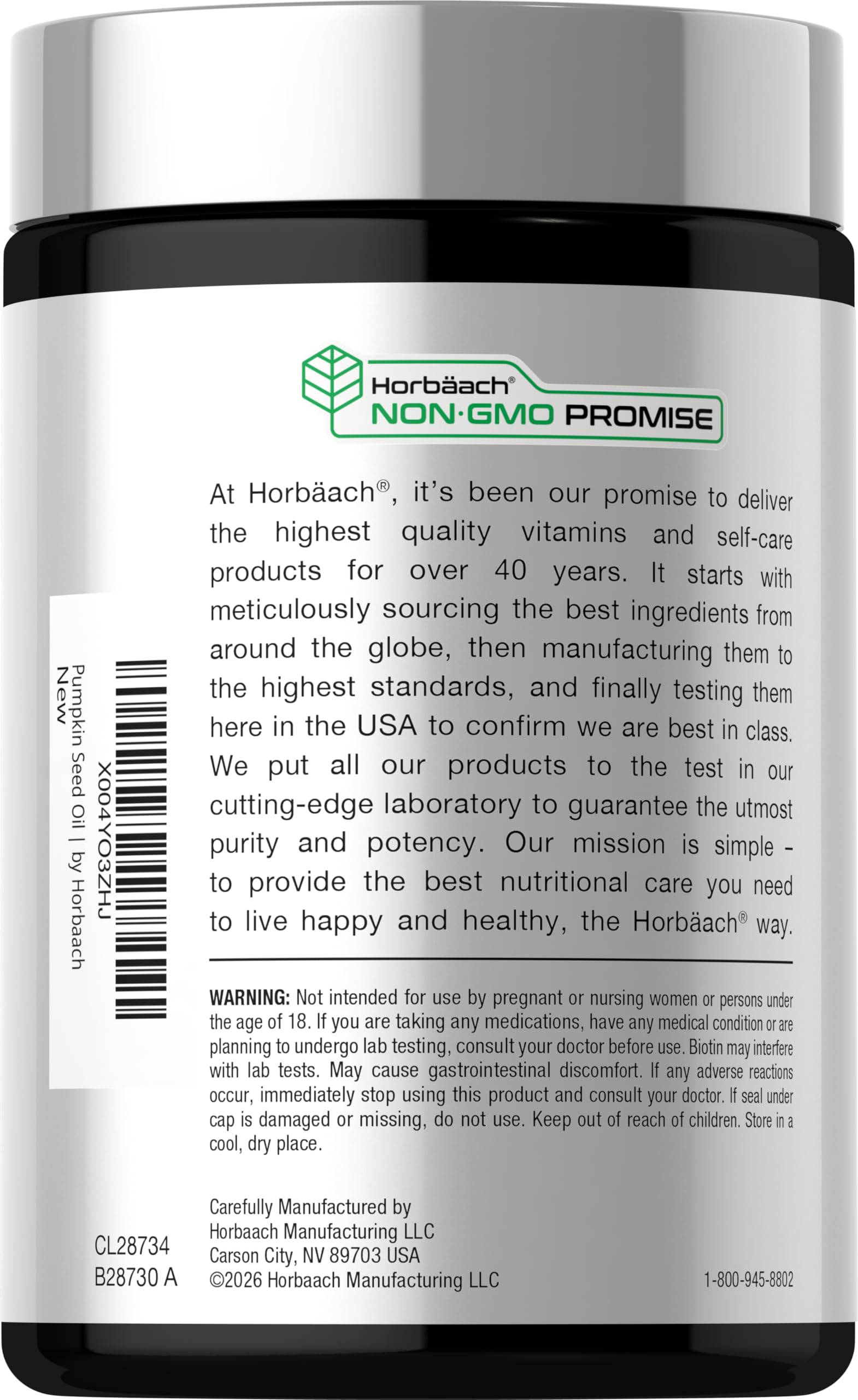 Horbäach etiqueta detallada destacando aceite de calabaza y saw palmetto