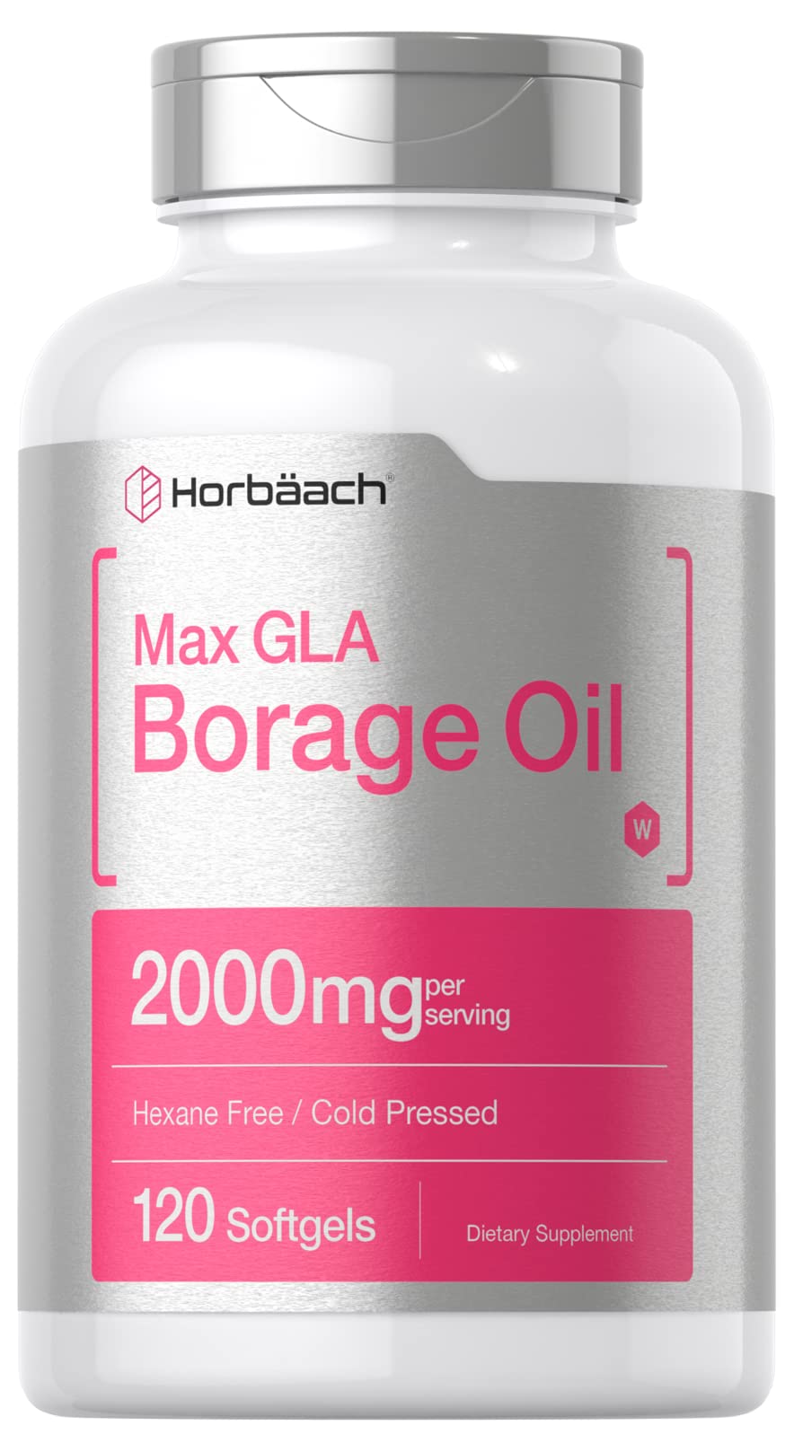 Horbäach frasco frontal mostrando aceite de borraja y ventaja de dosificación clara