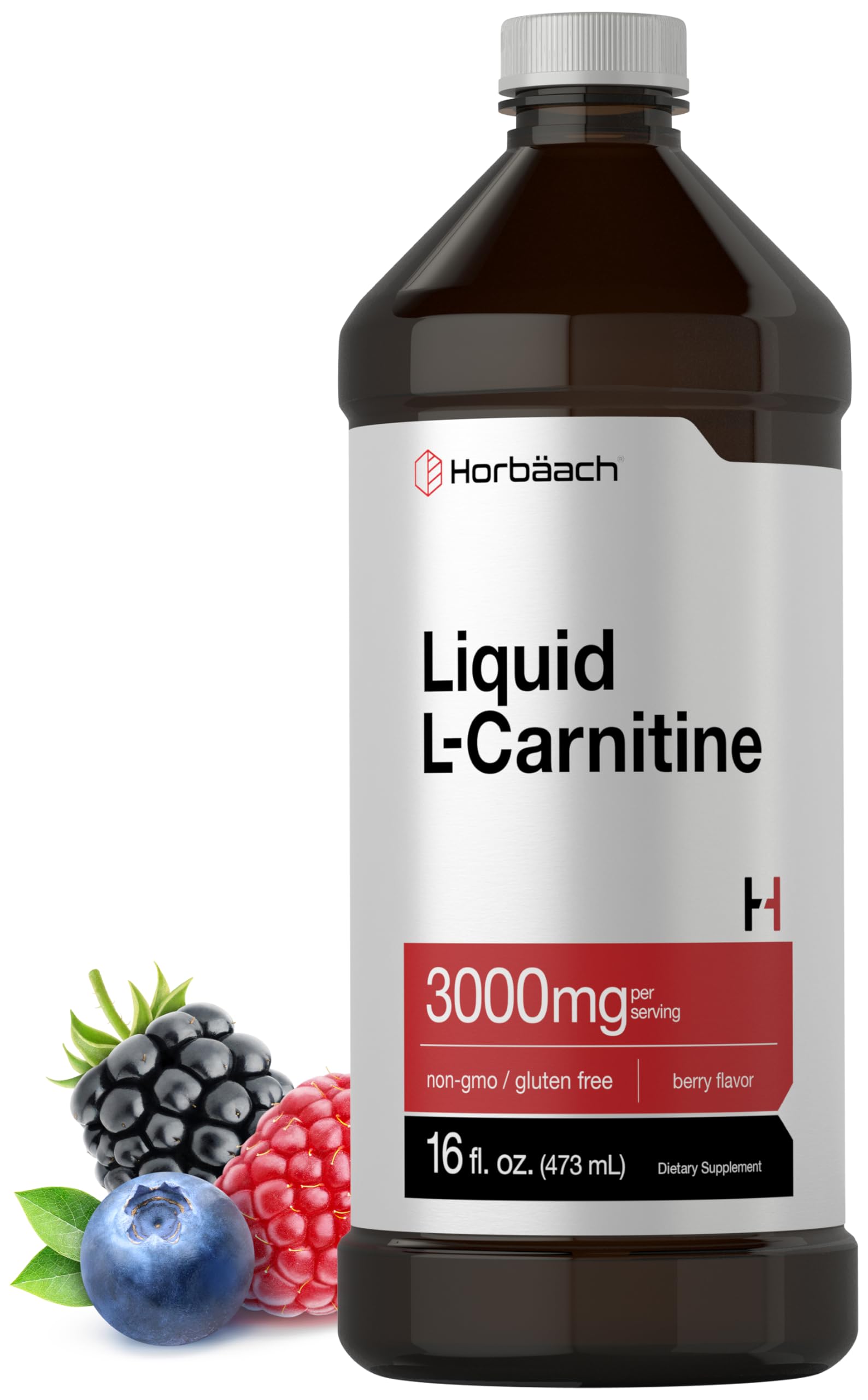 Horbäach botella frontal L-Carnitine 3000 mg, visualización clara del producto y confianza