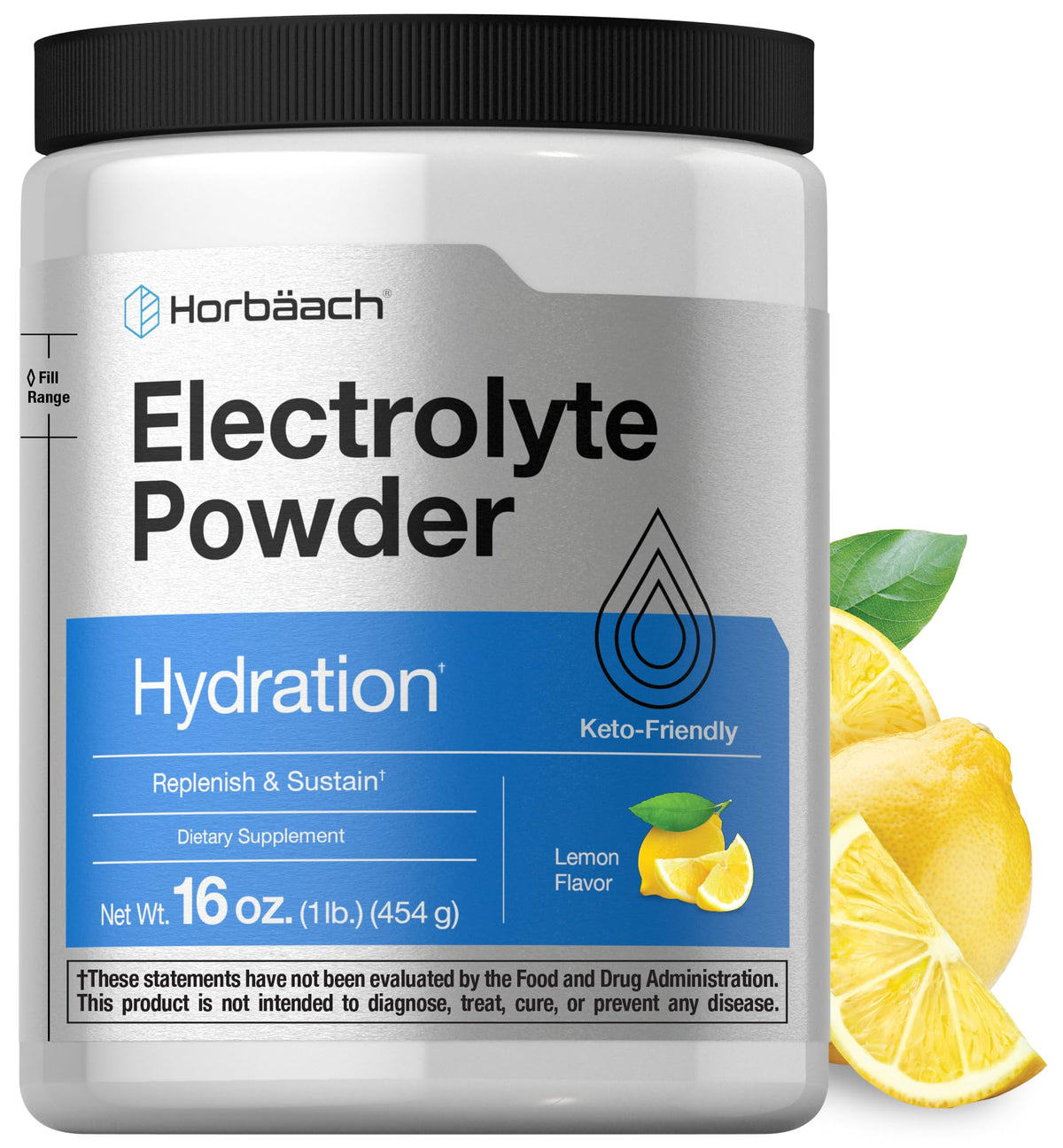 Horbäach frente del envase muestra 16 oz y 130 porciones para conveniencia