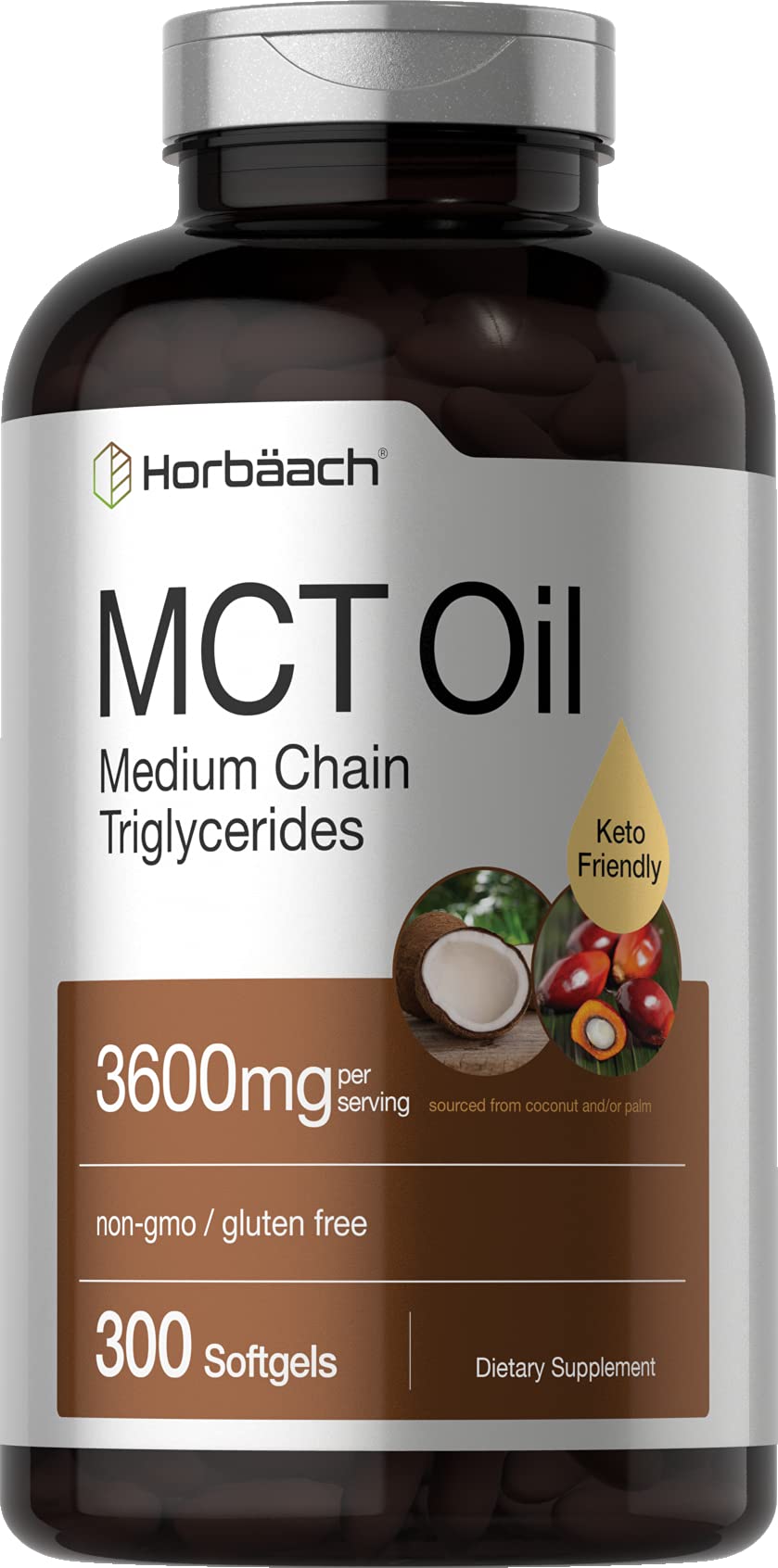 Horbäach frente del envase mostrando 300 softgels y beneficio de suministro prolongado