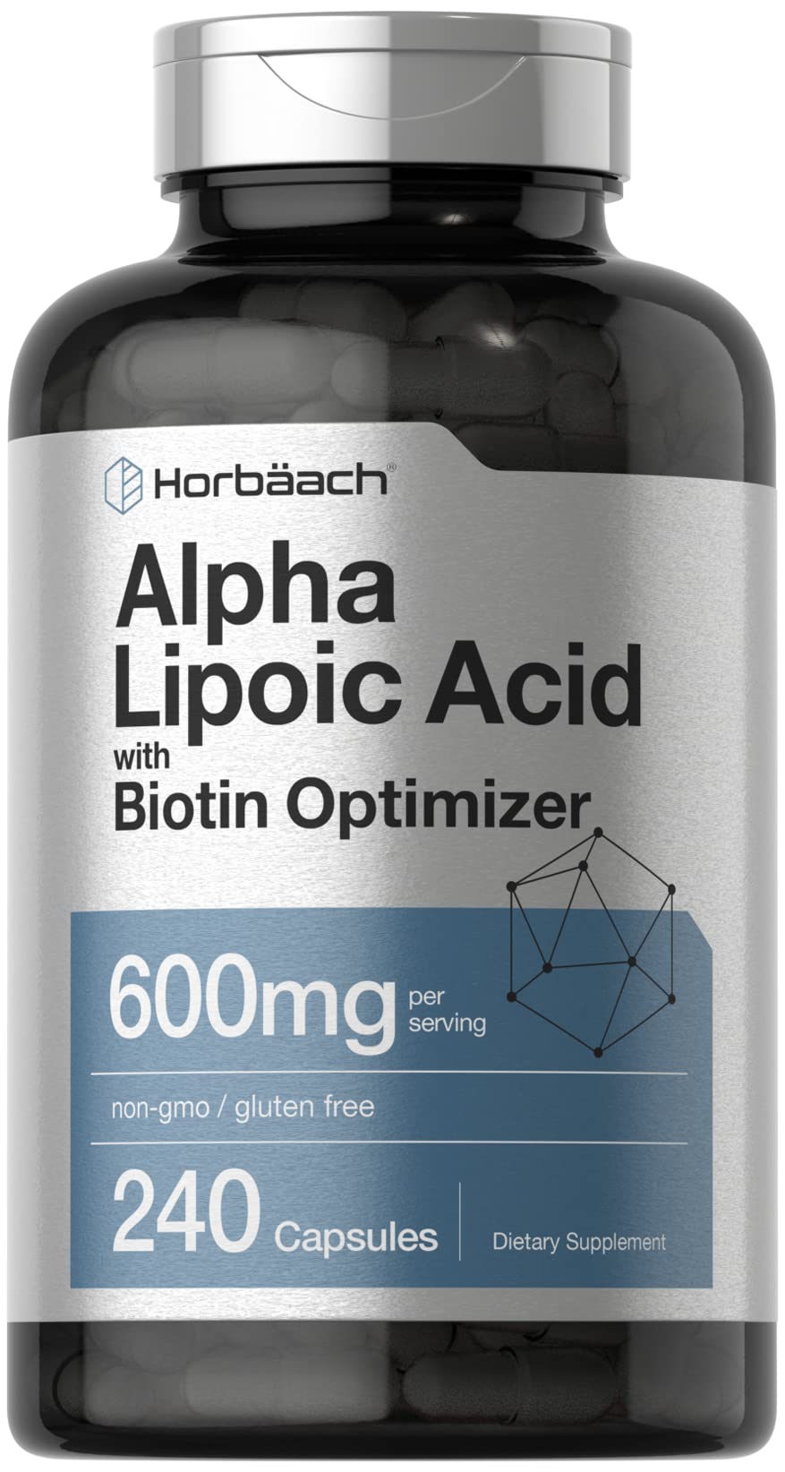 Horbäach botella frontal mostrando 240 cápsulas y claridad de ingredientes