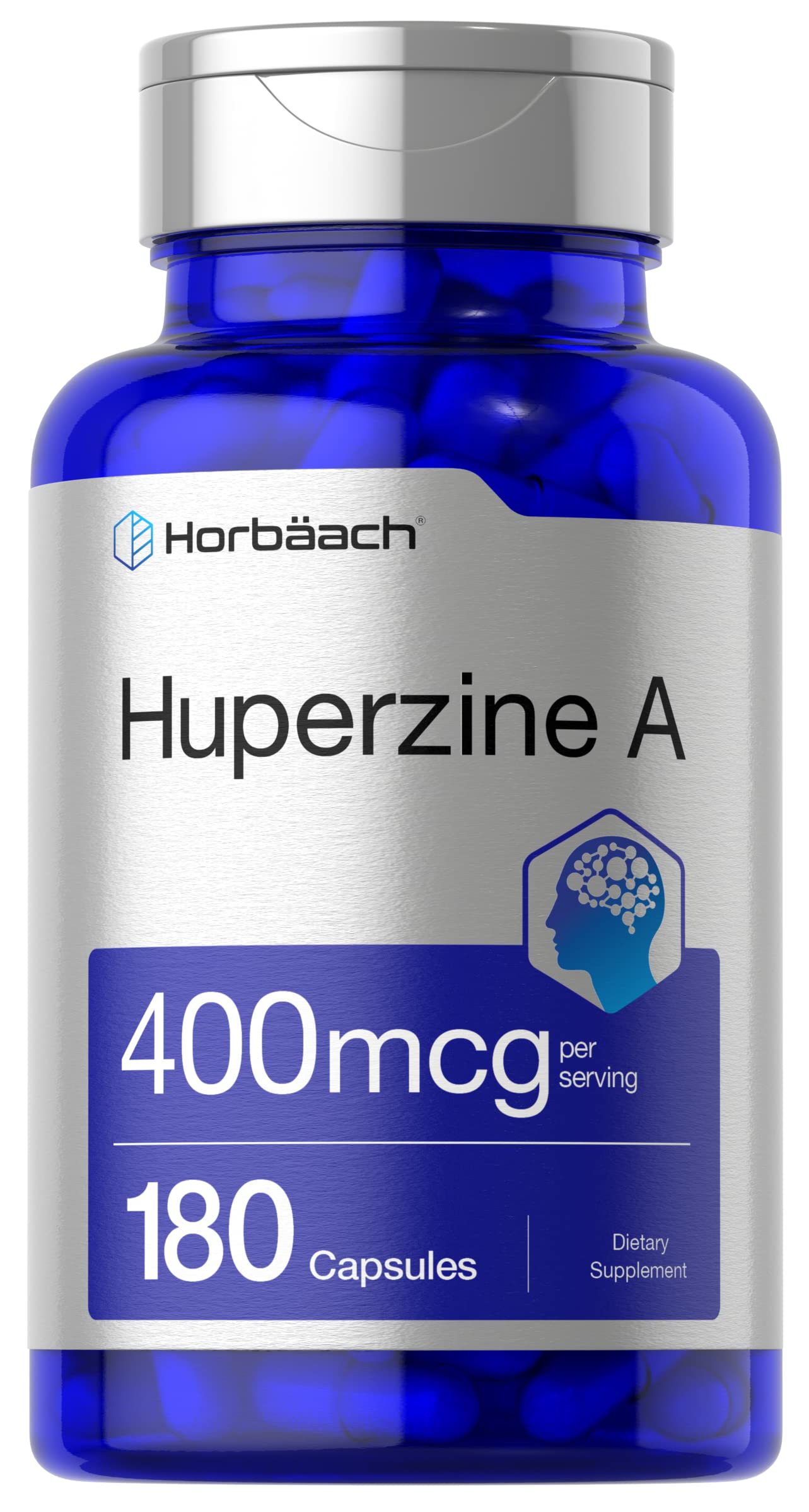 Horbäach frasco frontal mostrando Huperzine A y beneficios de pureza